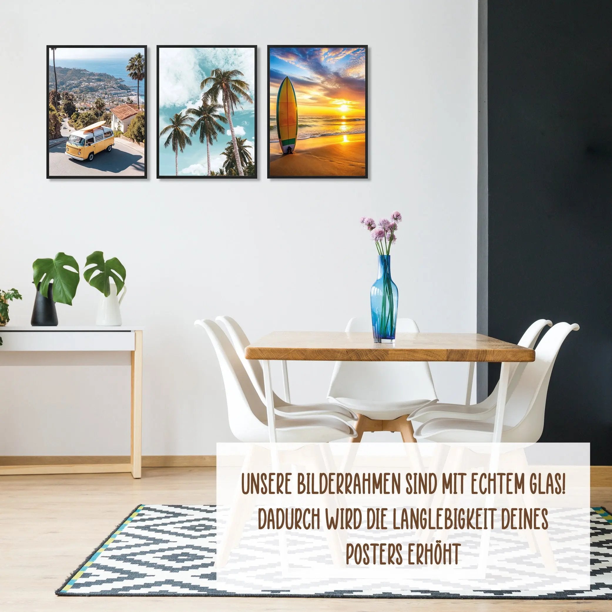 Wackadoo Poster Set "Palmen" 3er Set inklusive Bilderrahmen Bilderrahmen Set