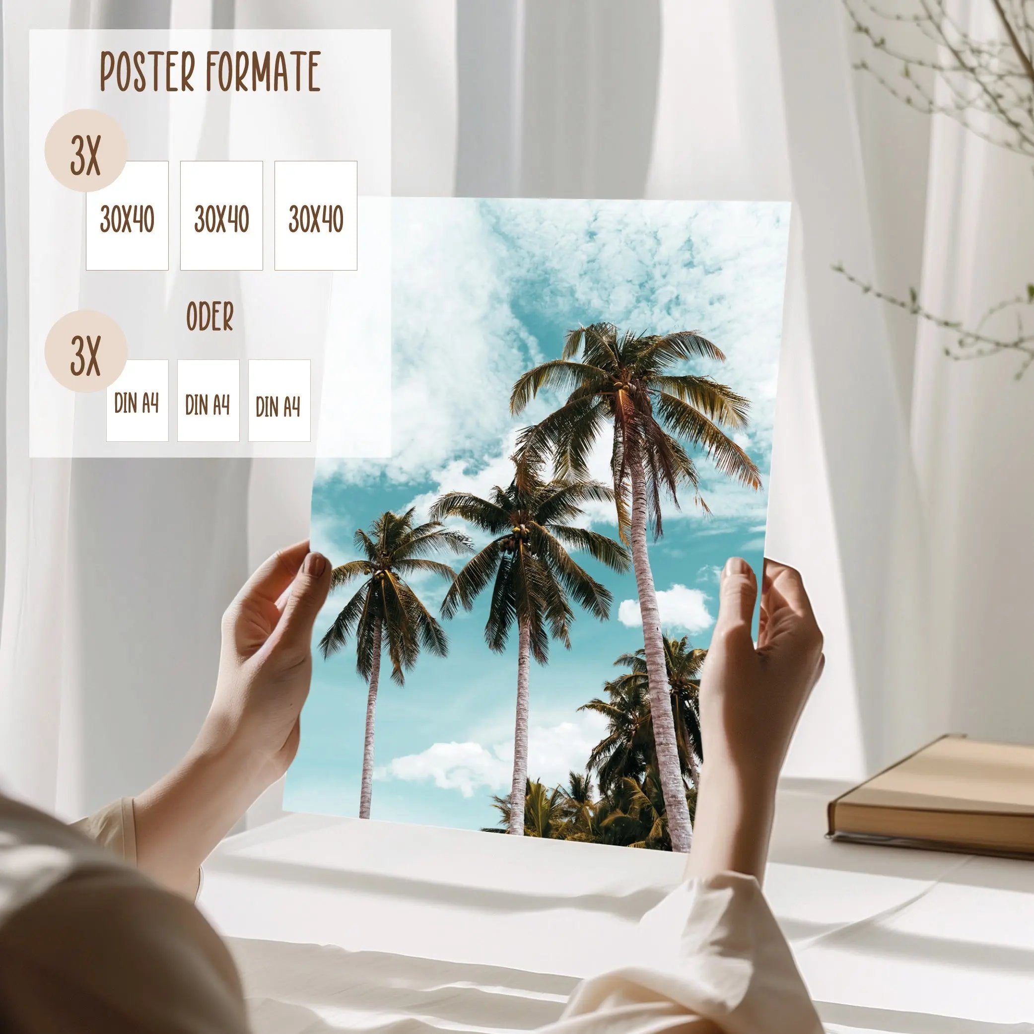 Wackadoo Poster Set "Palmen" 3er Set inklusive Bilderrahmen Bilderrahmen Set