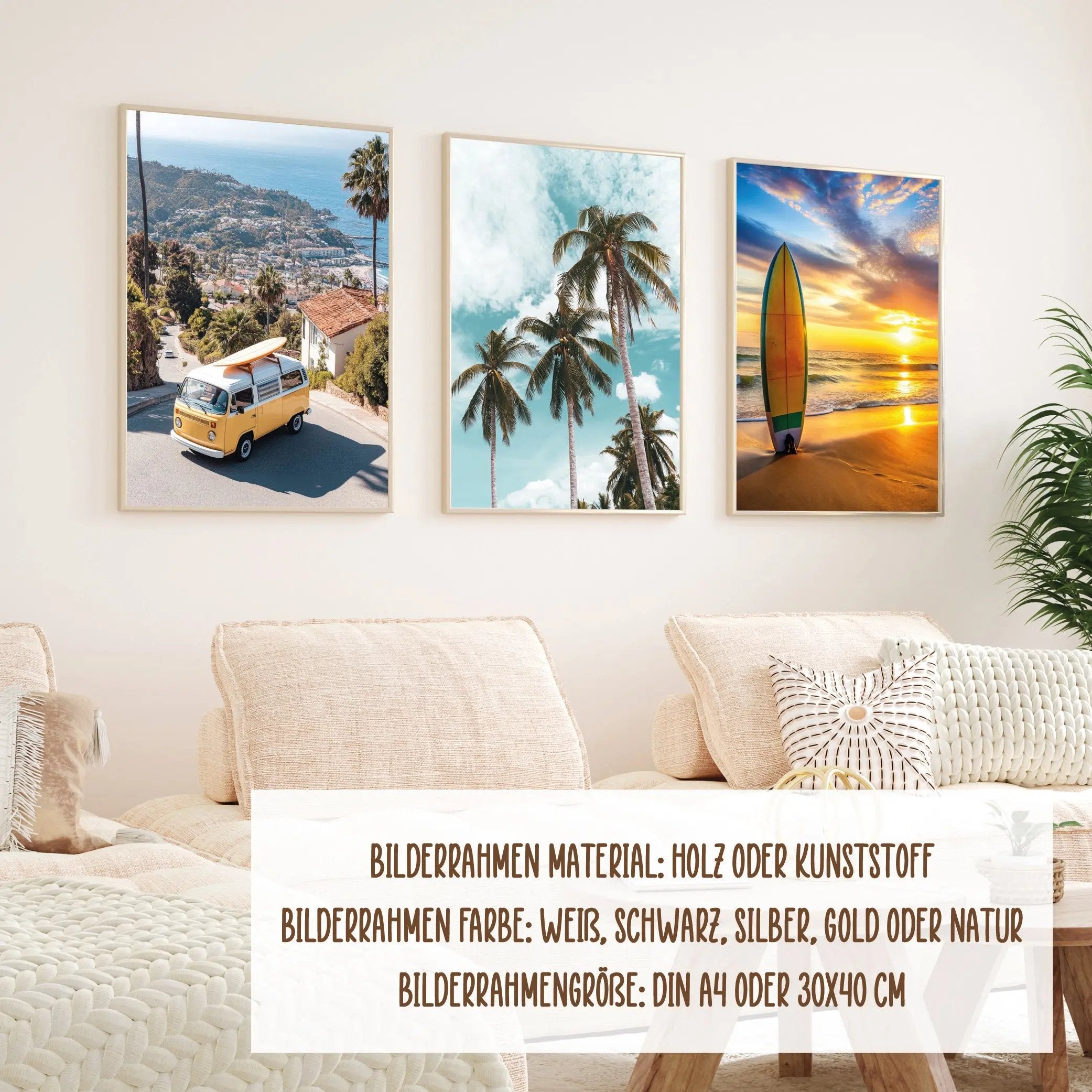 Wackadoo Poster Set "Palmen" 3er Set inklusive Bilderrahmen Bilderrahmen Set