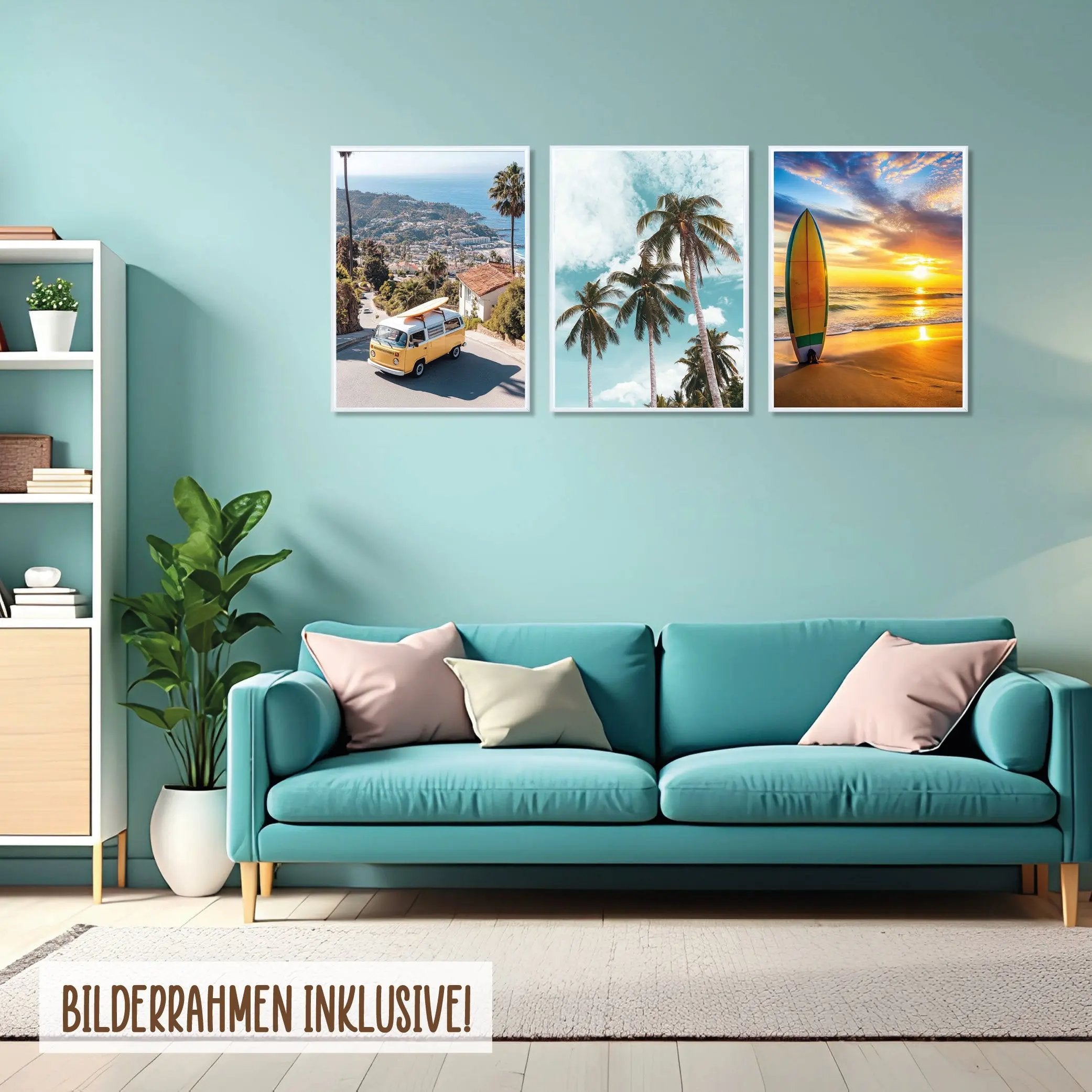 Wackadoo Poster Set "Palmen" 3er Set inklusive Bilderrahmen Bilderrahmen Set