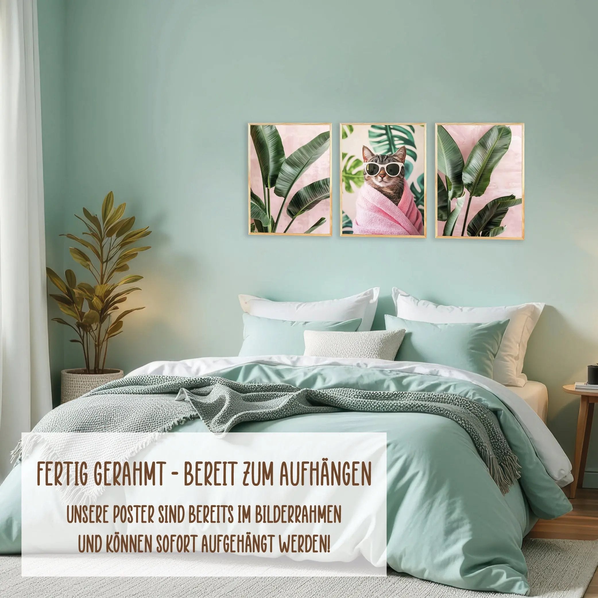 Wackadoo Poster Set "Wellness Katze" 3er Set inklusive Bilderrahmen Bilderrahmen Set