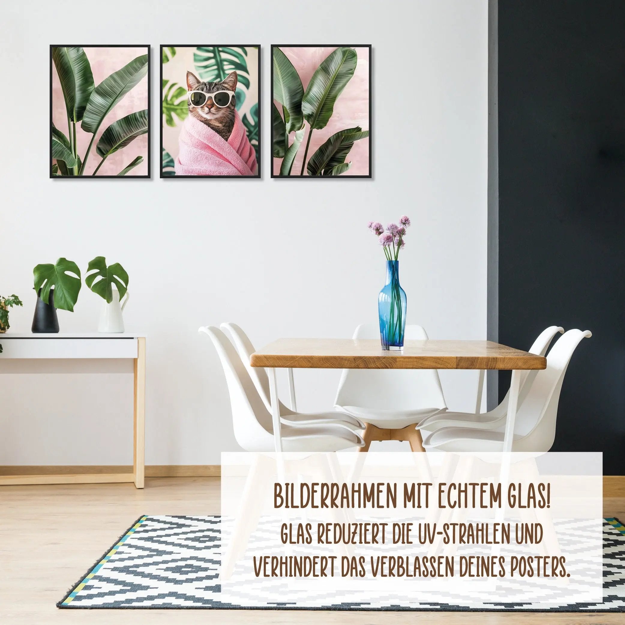 Wackadoo Poster Set "Wellness Katze" 3er Set inklusive Bilderrahmen Bilderrahmen Set