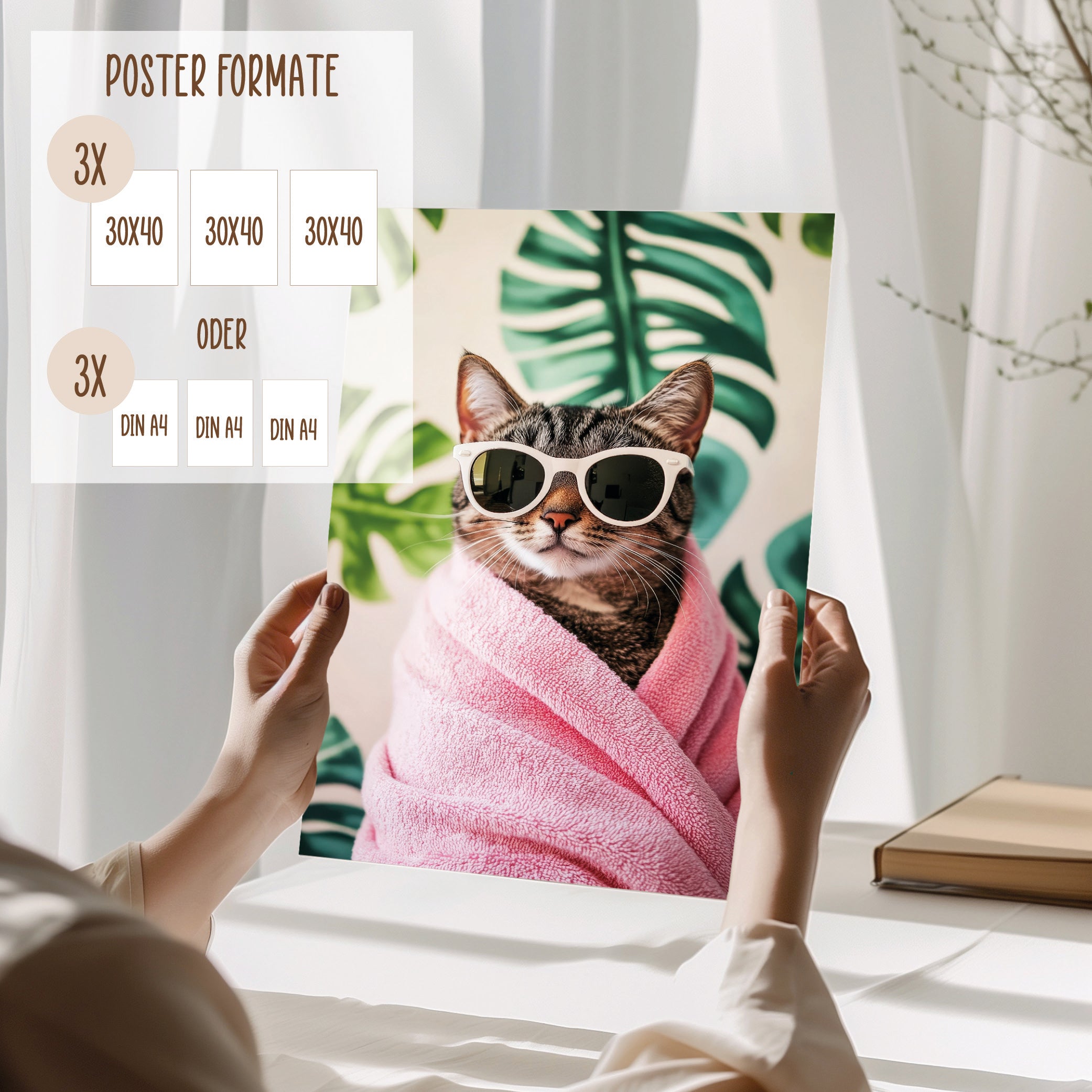 Wackadoo Posterset "Wellness Katze" 3er Set inklusive Bilderrahmen