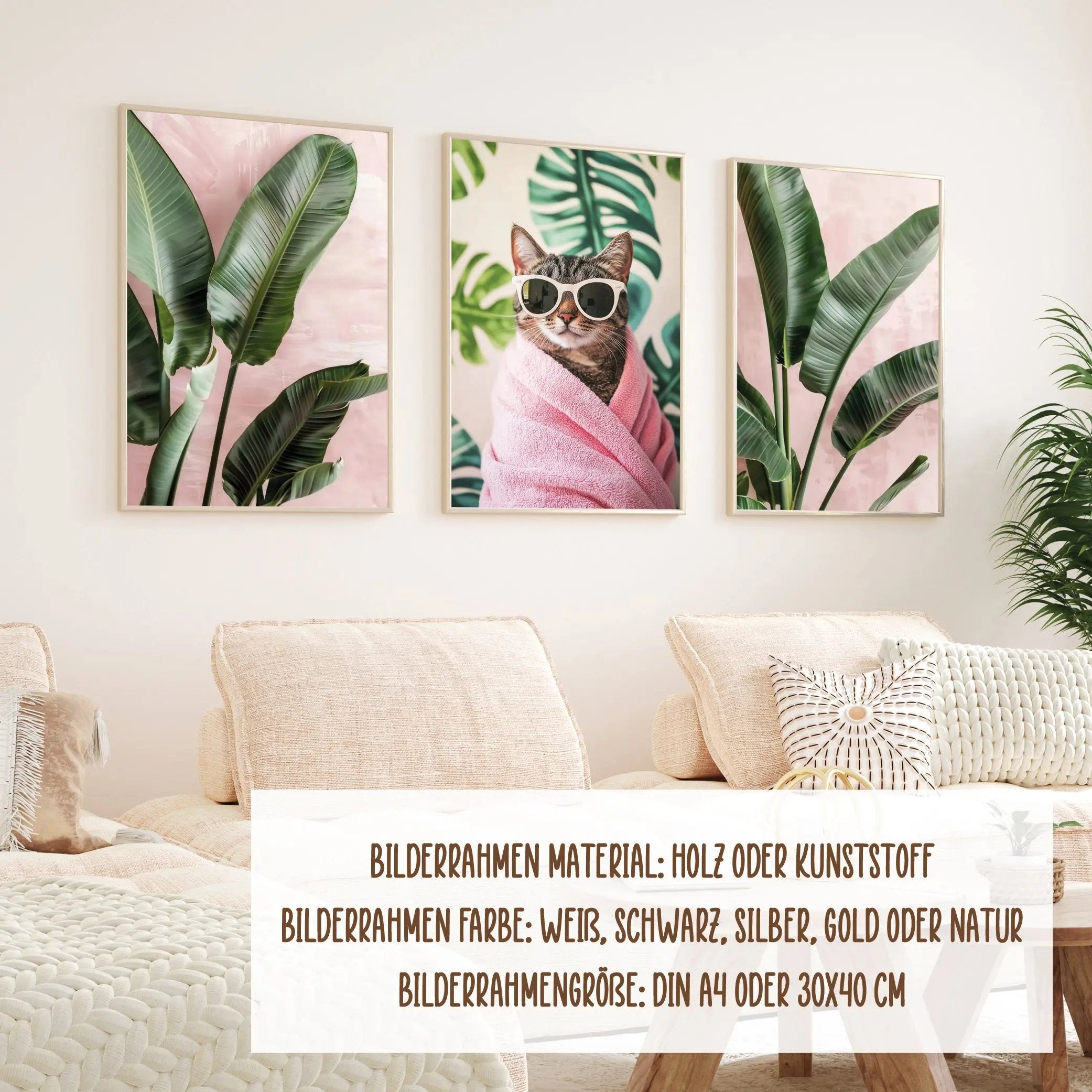 Wackadoo Poster Set "Wellness Katze" 3er Set inklusive Bilderrahmen Bilderrahmen Set