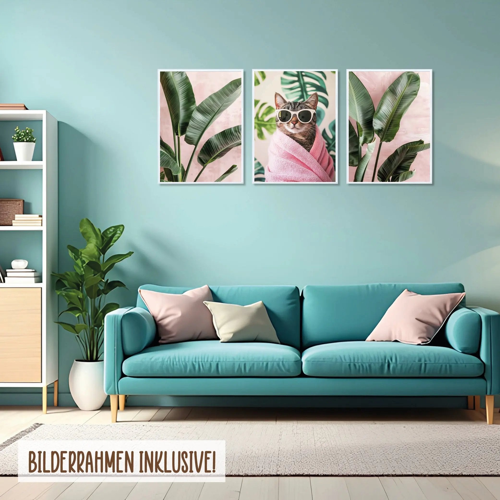 Wackadoo Poster Set "Wellness Katze" 3er Set inklusive Bilderrahmen Bilderrahmen Set