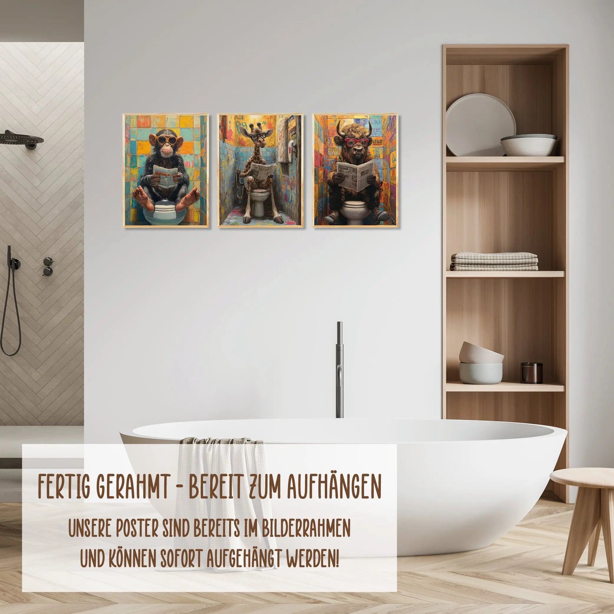 Wackadoo Poster Set "WC Tiere" 3er Set inklusive Bilderrahmen Bilderrahmen Set