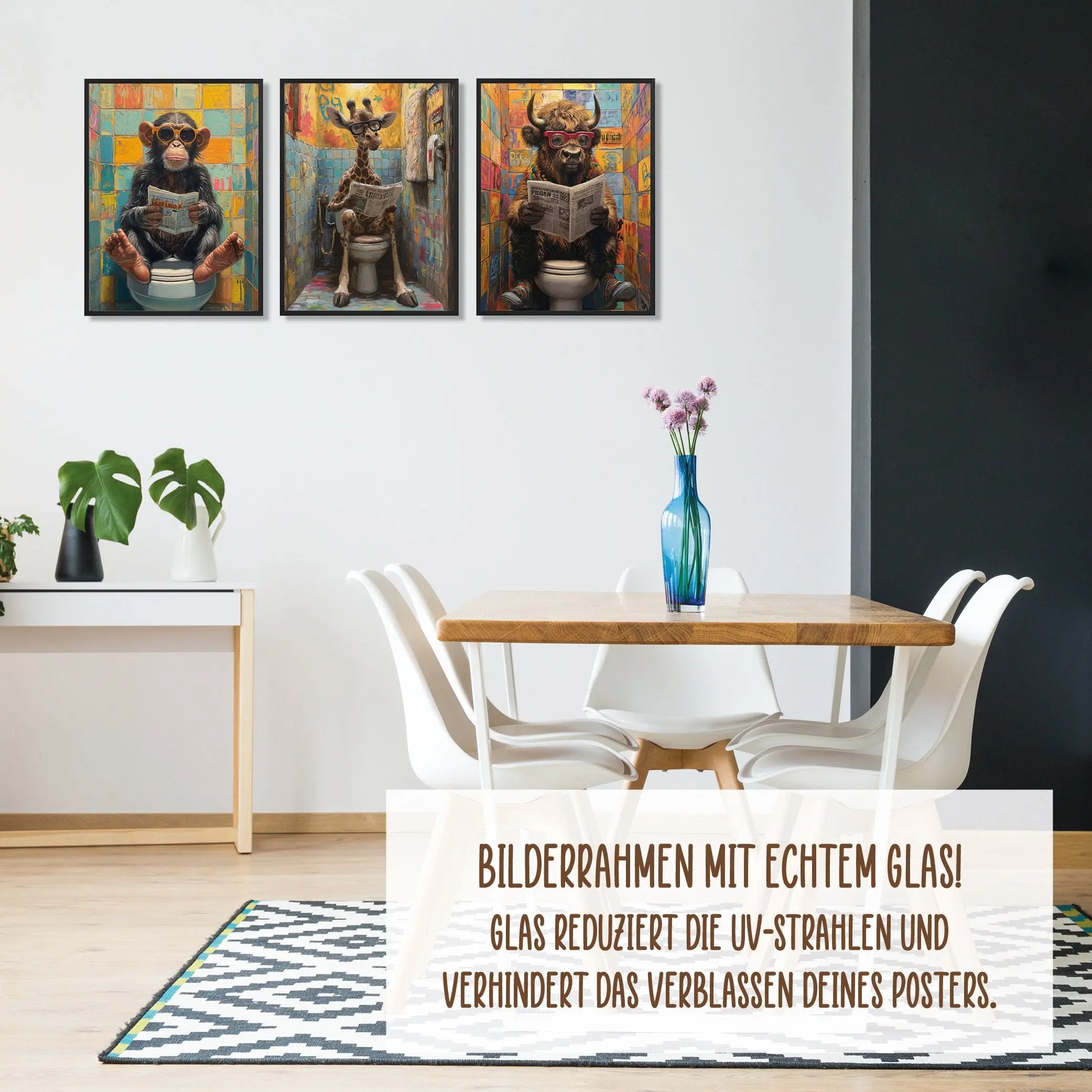 Wackadoo Poster Set "WC Tiere" 3er Set inklusive Bilderrahmen Bilderrahmen Set
