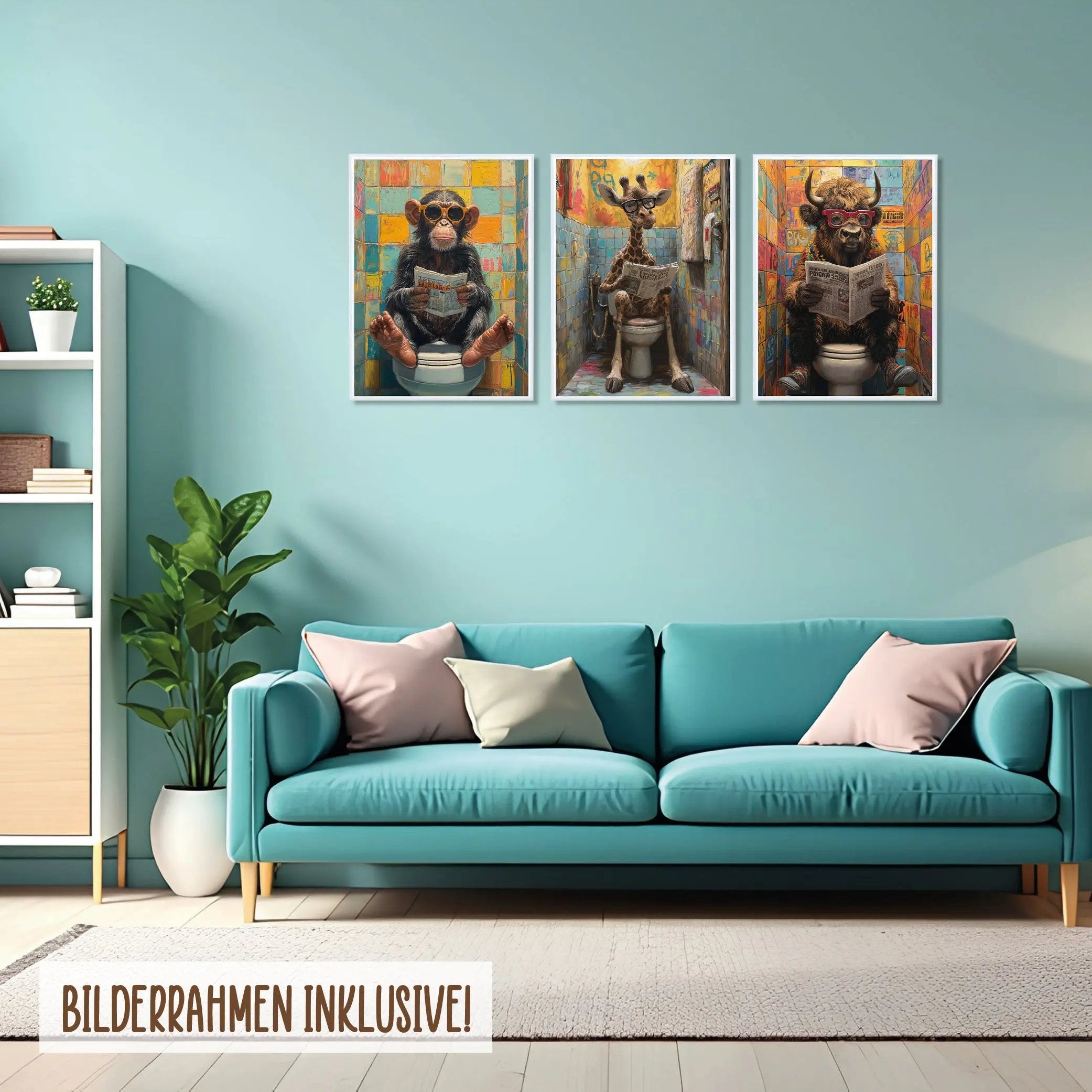 Wackadoo Poster Set "WC Tiere" 3er Set inklusive Bilderrahmen Bilderrahmen Set