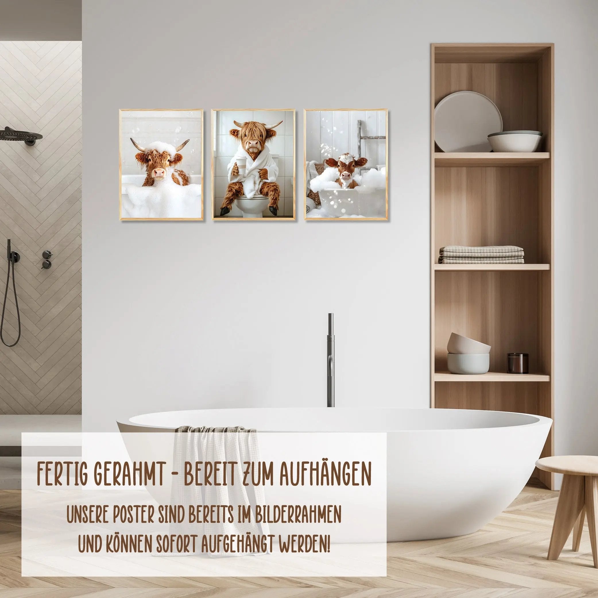 Wackadoo Poster Set "Shower Kuh" 3er Set inklusive Bilderrahmen Bilderrahmen Set