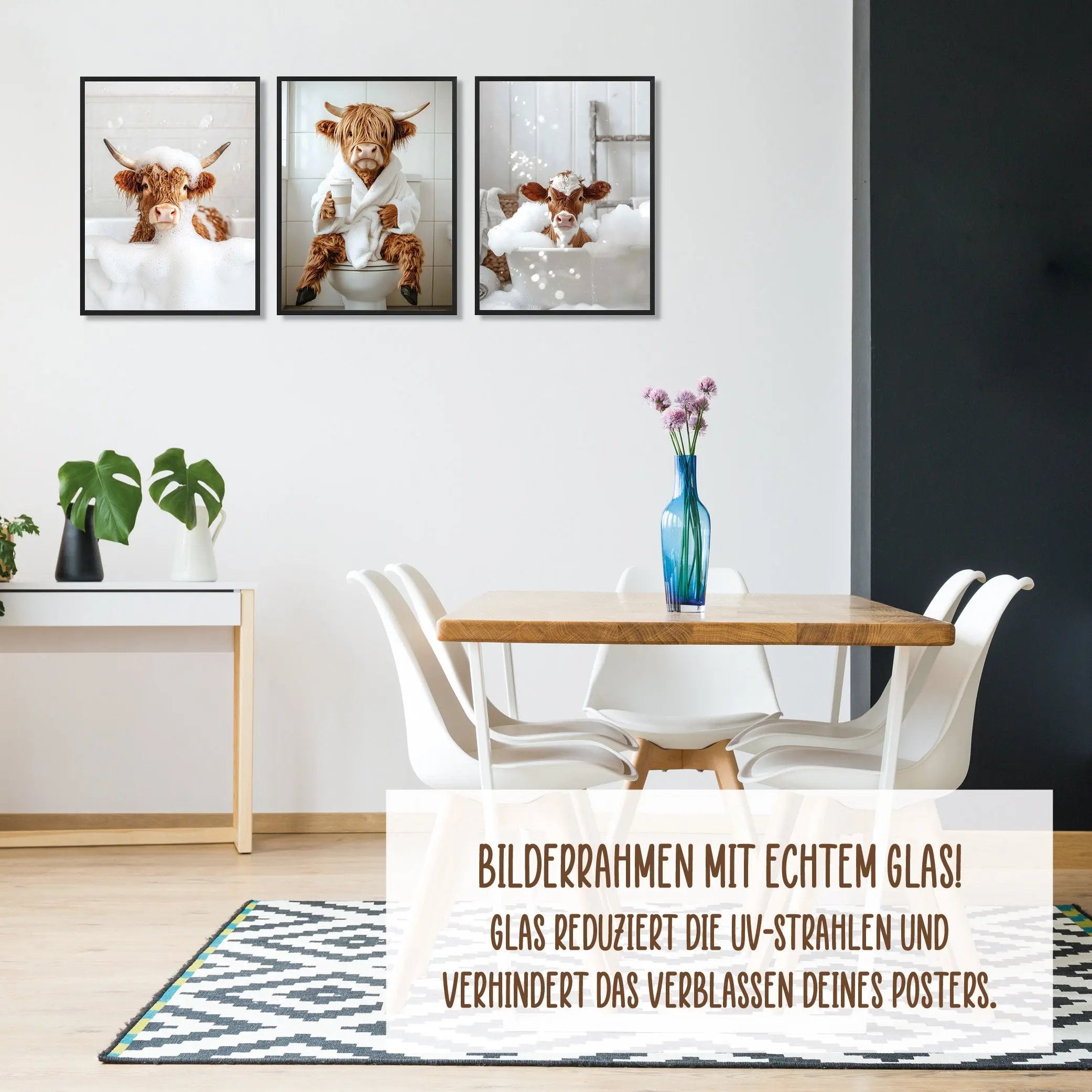 Wackadoo Poster Set "Shower Kuh" 3er Set inklusive Bilderrahmen Bilderrahmen Set