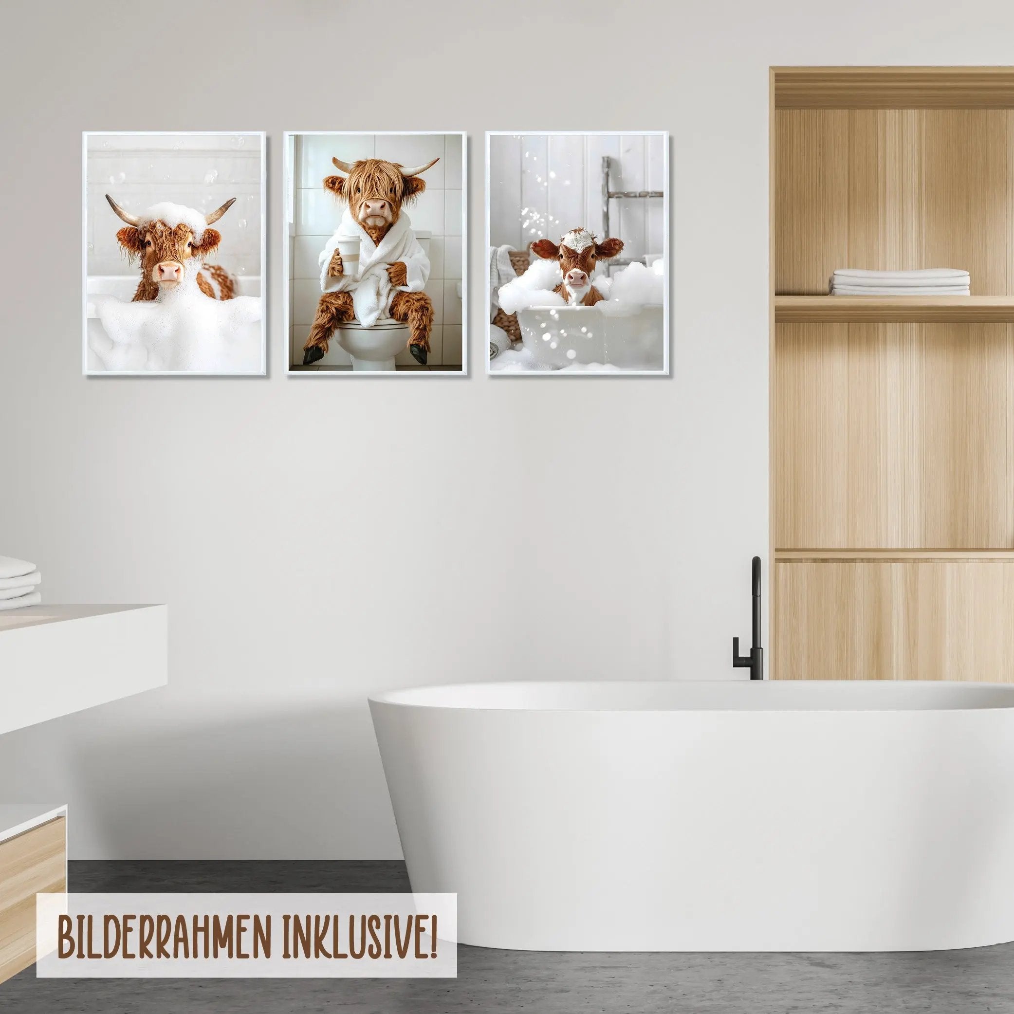 Wackadoo Poster Set "Shower Kuh" 3er Set inklusive Bilderrahmen Bilderrahmen Set