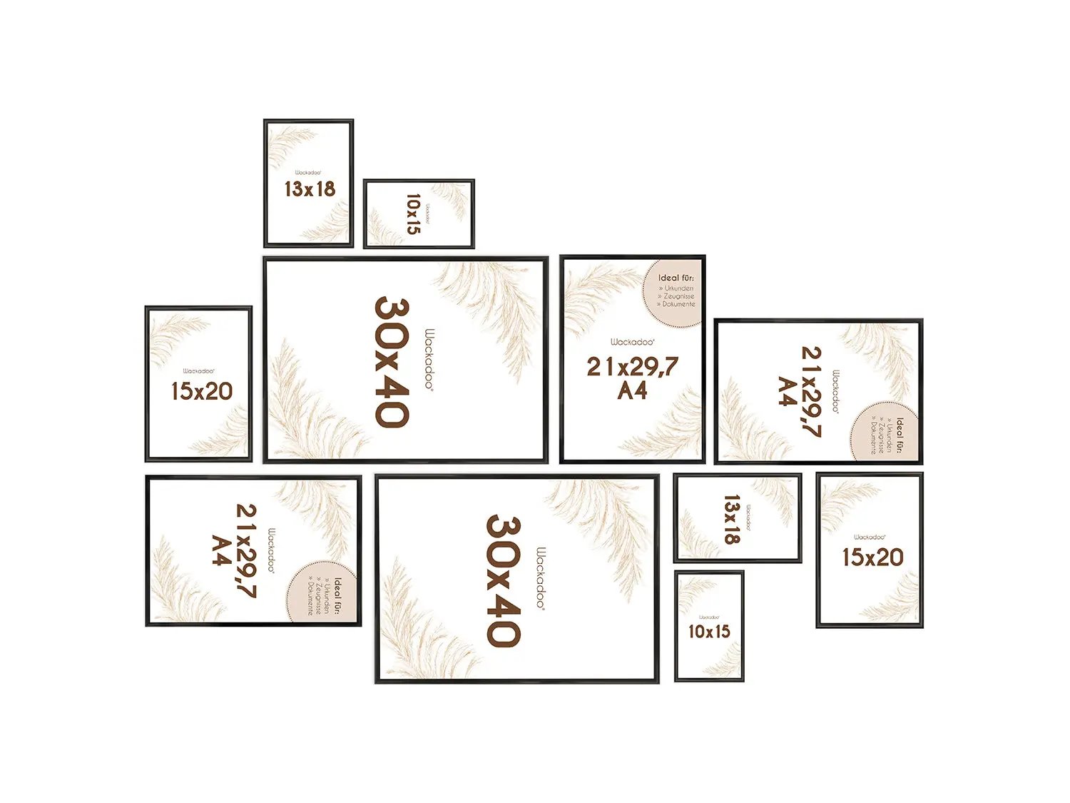 Bilderrahmen Set 11 teilig mit Glasscheiben zum Gestalten von Fotowänden Bundle