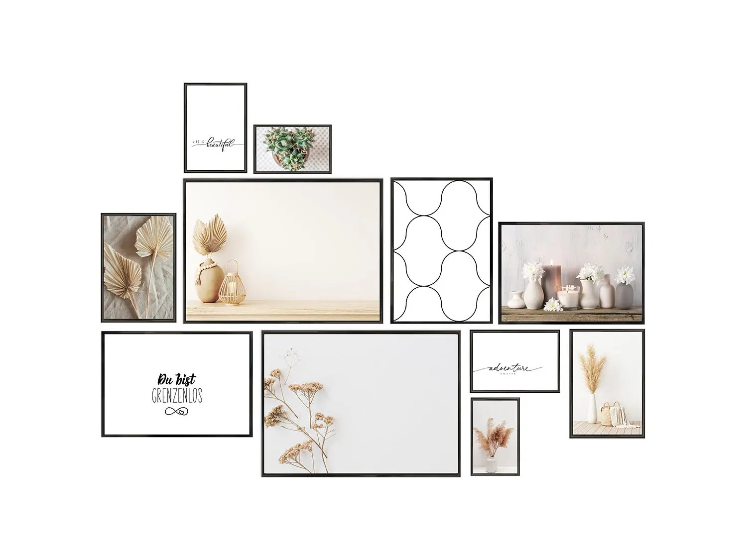 Bilderrahmen Set 11 teilig mit Glasscheiben zum Gestalten von Fotowänden Bundle
