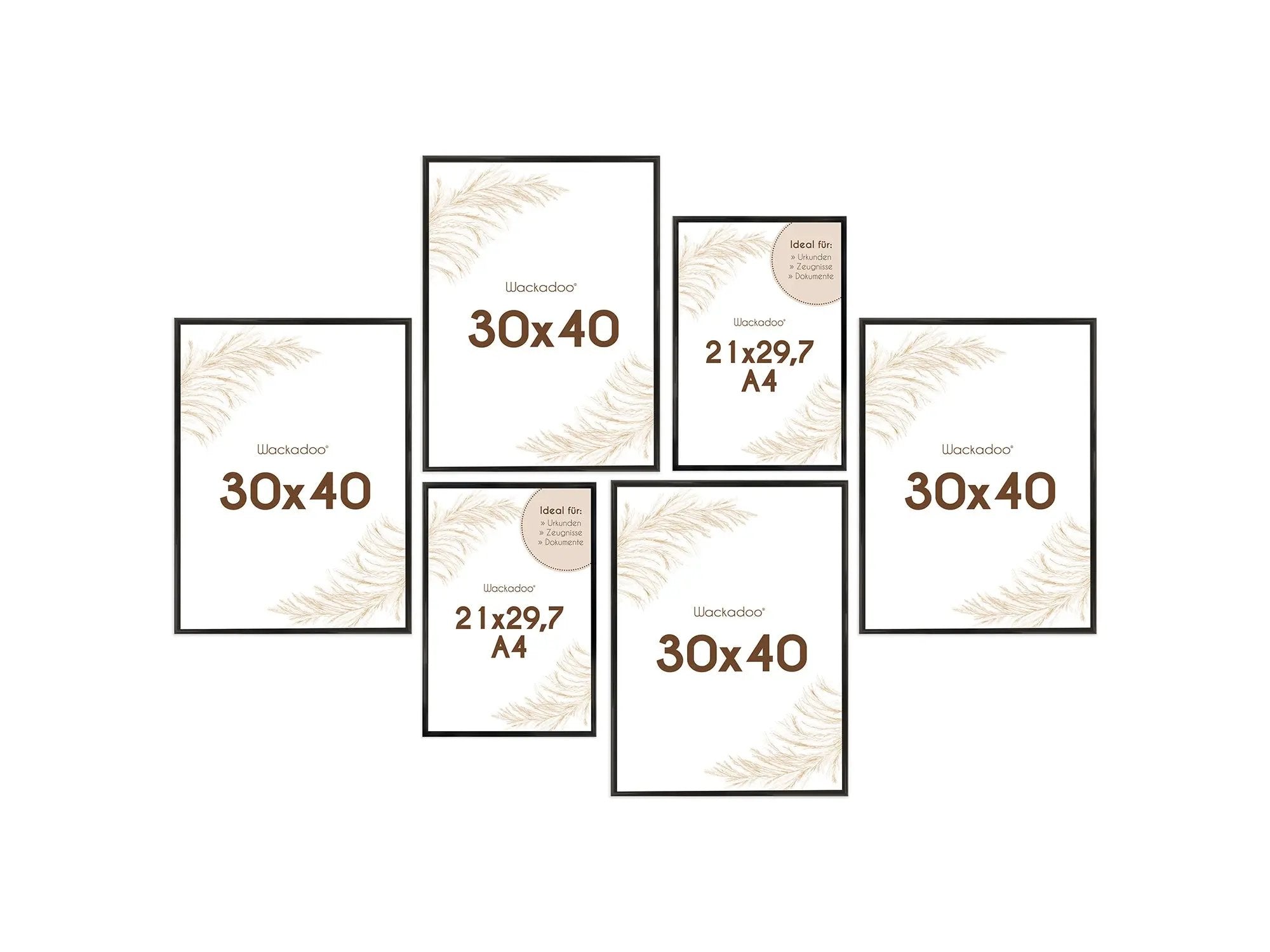 Bilderrahmen Set 6 teilig (30x40 cm & 21x30 cm (DIN A4)) mit Glasscheiben zum Gestalten von Fotowänden Bilderrahmen Set