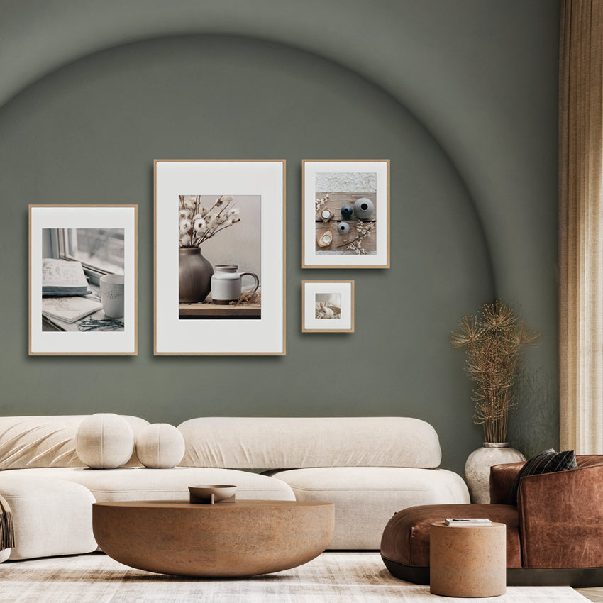 Bilderrahmen OAKY mit Passepartout aus FSC MDF Holz Eiche Optik