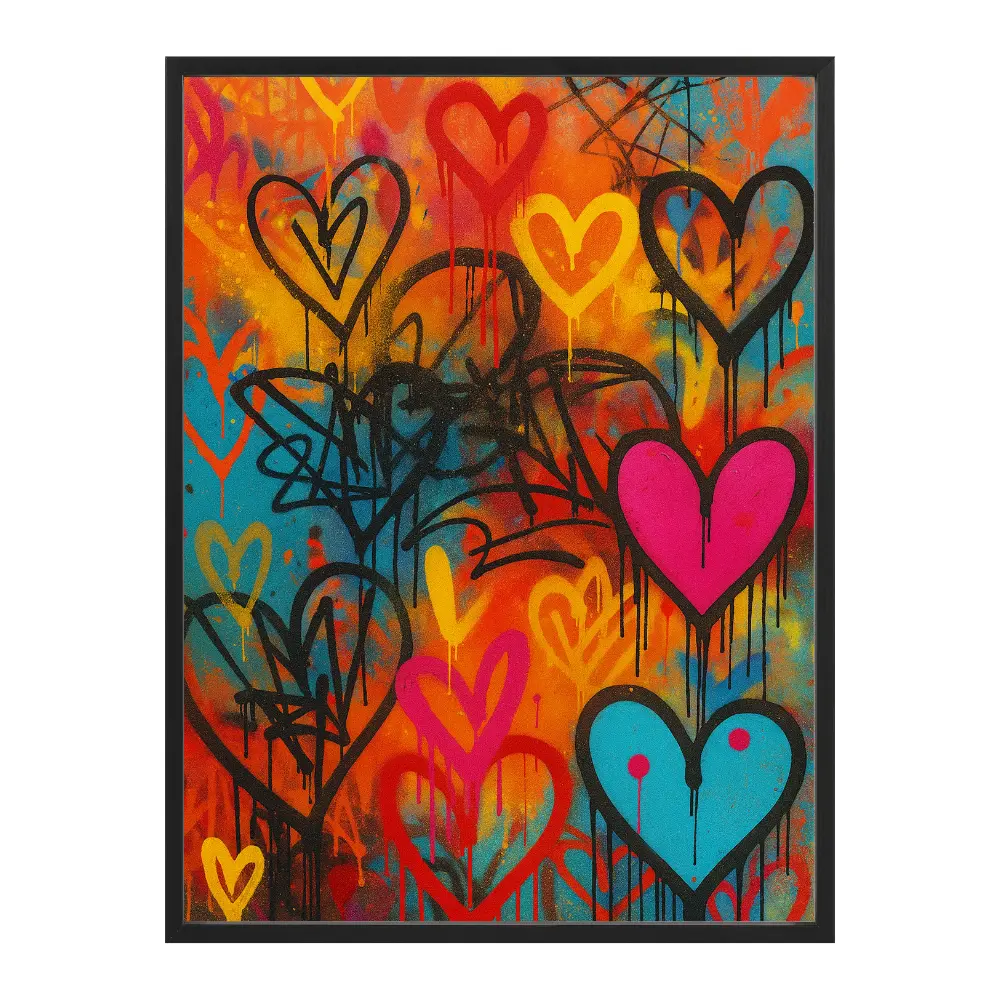 Poster mit Bilderrahmen Graffiti Herzen - verschiedene Formate Interior Design