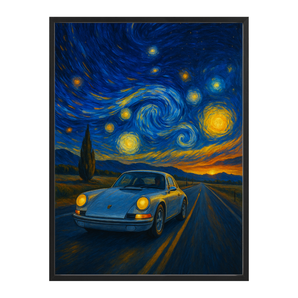 Exklusiver Gerahmter Kunstdruck Porsche X van Gogh Sternennacht
