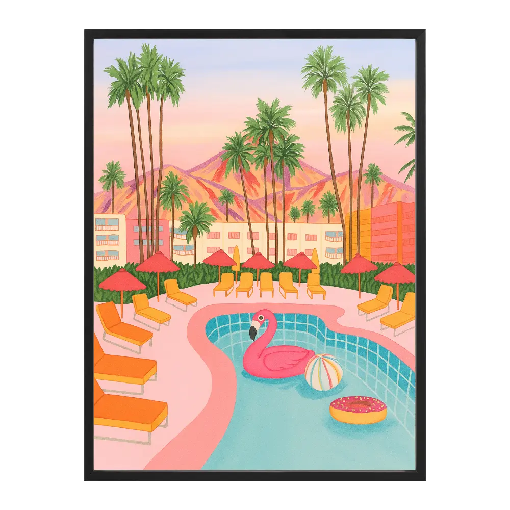 Poster mit Bilderrahmen California Pool - inklusive Bilderrahmen Interior Design