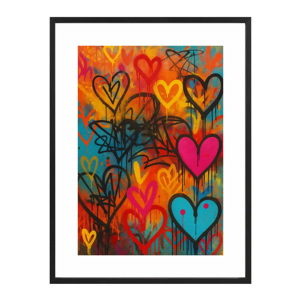 Poster mit Bilderrahmen Graffiti Herzen - verschiedene Formate Interior Design
