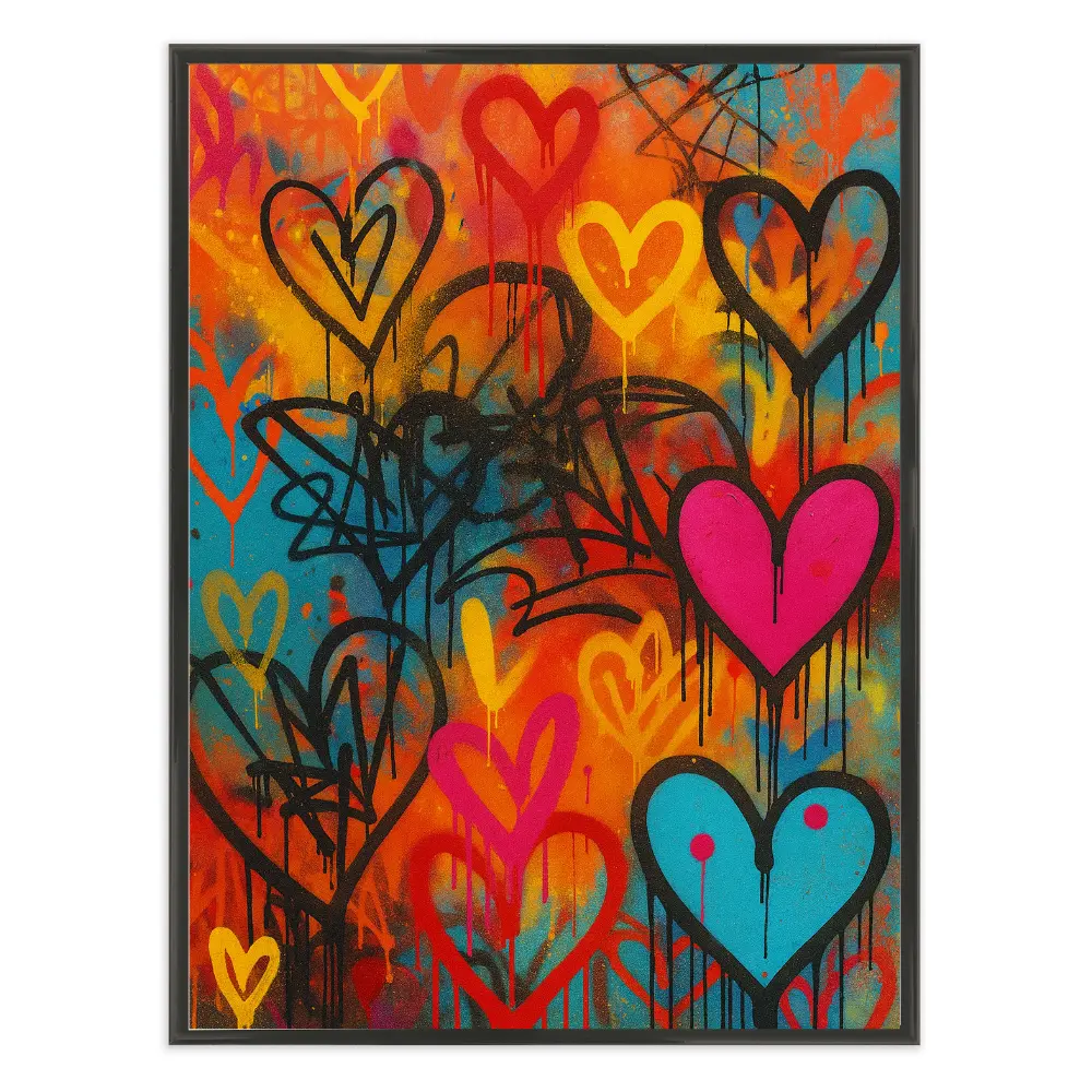 Poster mit Bilderrahmen Graffiti Herzen - verschiedene Formate Interior Design