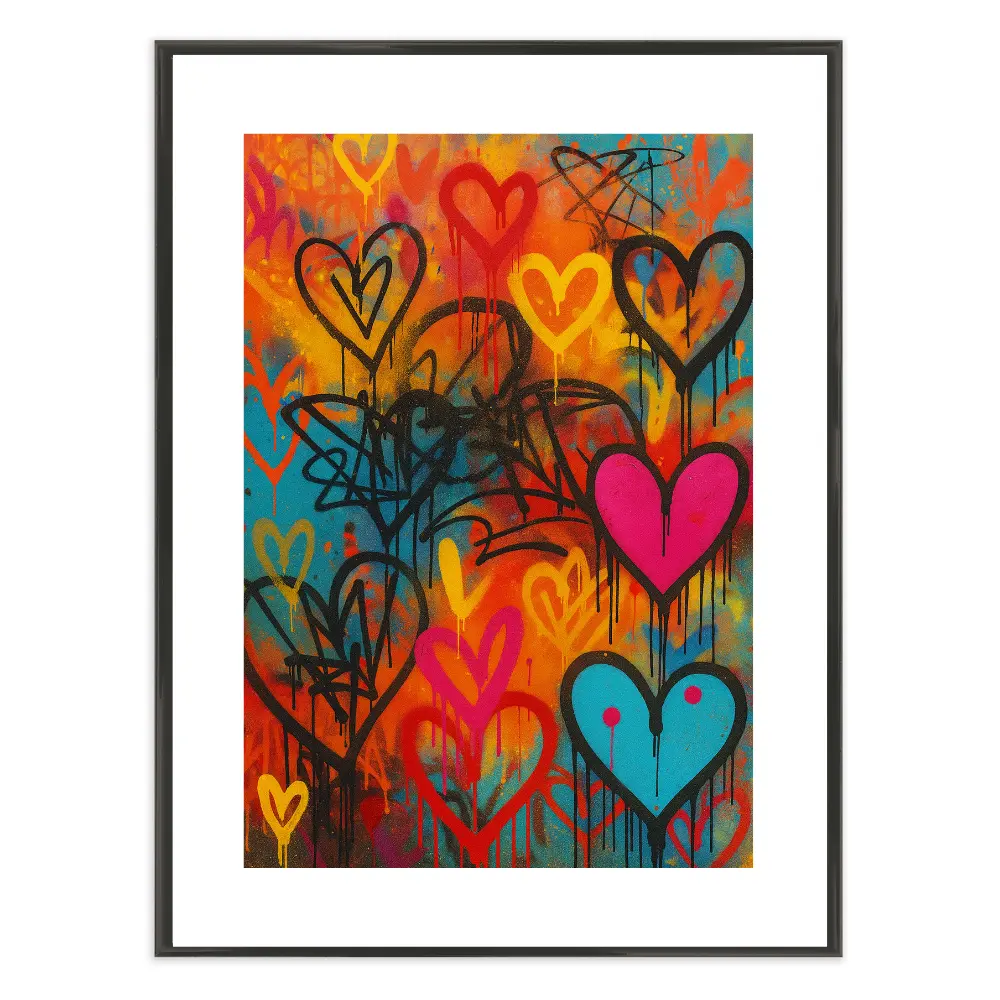 Poster mit Bilderrahmen Graffiti Herzen - verschiedene Formate Interior Design