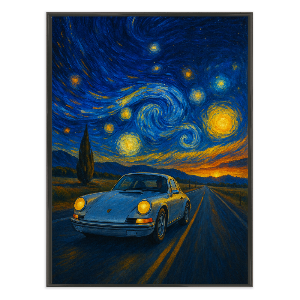 Exklusiver Gerahmter Kunstdruck Porsche X van Gogh Sternennacht