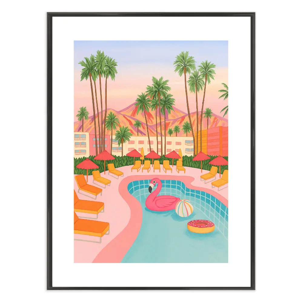 Poster mit Bilderrahmen California Pool - inklusive Bilderrahmen Interior Design