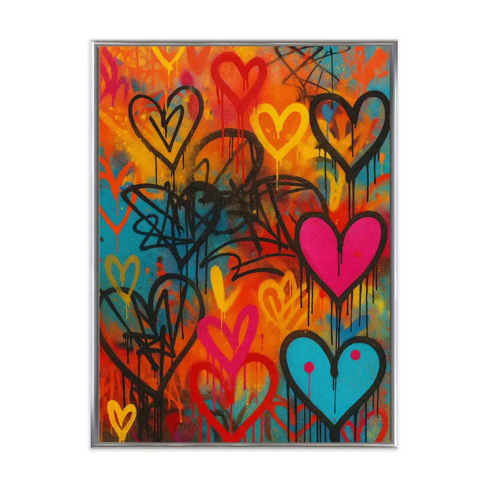 Poster mit Bilderrahmen Graffiti Herzen - verschiedene Formate Interior Design