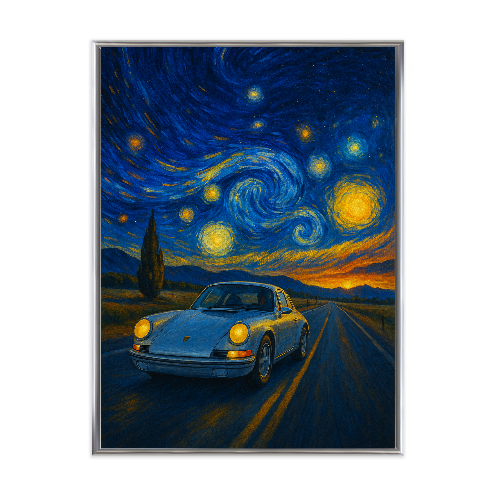 Exklusiver Gerahmter Kunstdruck Porsche X van Gogh Sternennacht