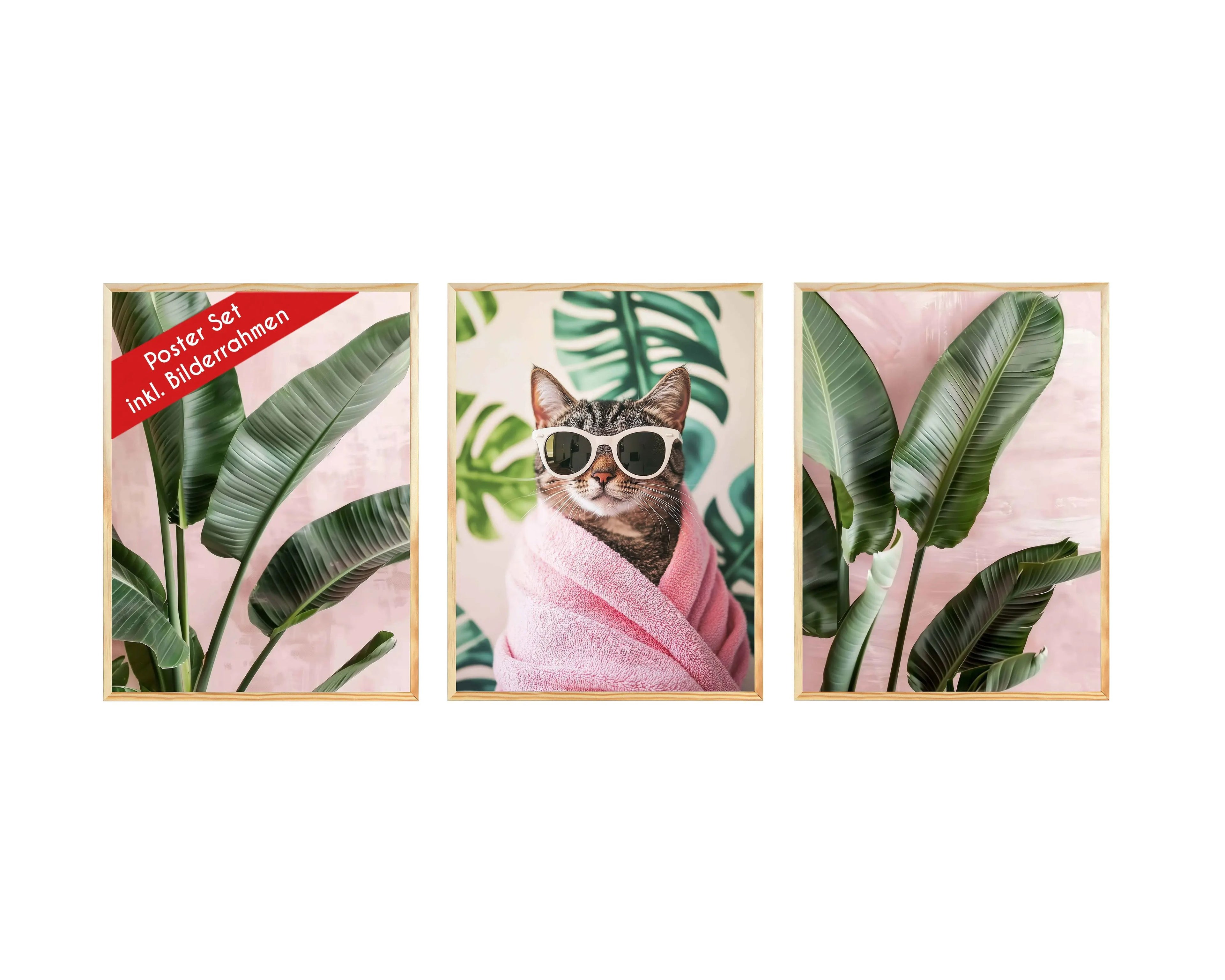 Wackadoo Poster Set "Wellness Katze" 3er Set inklusive Bilderrahmen Bilderrahmen Set