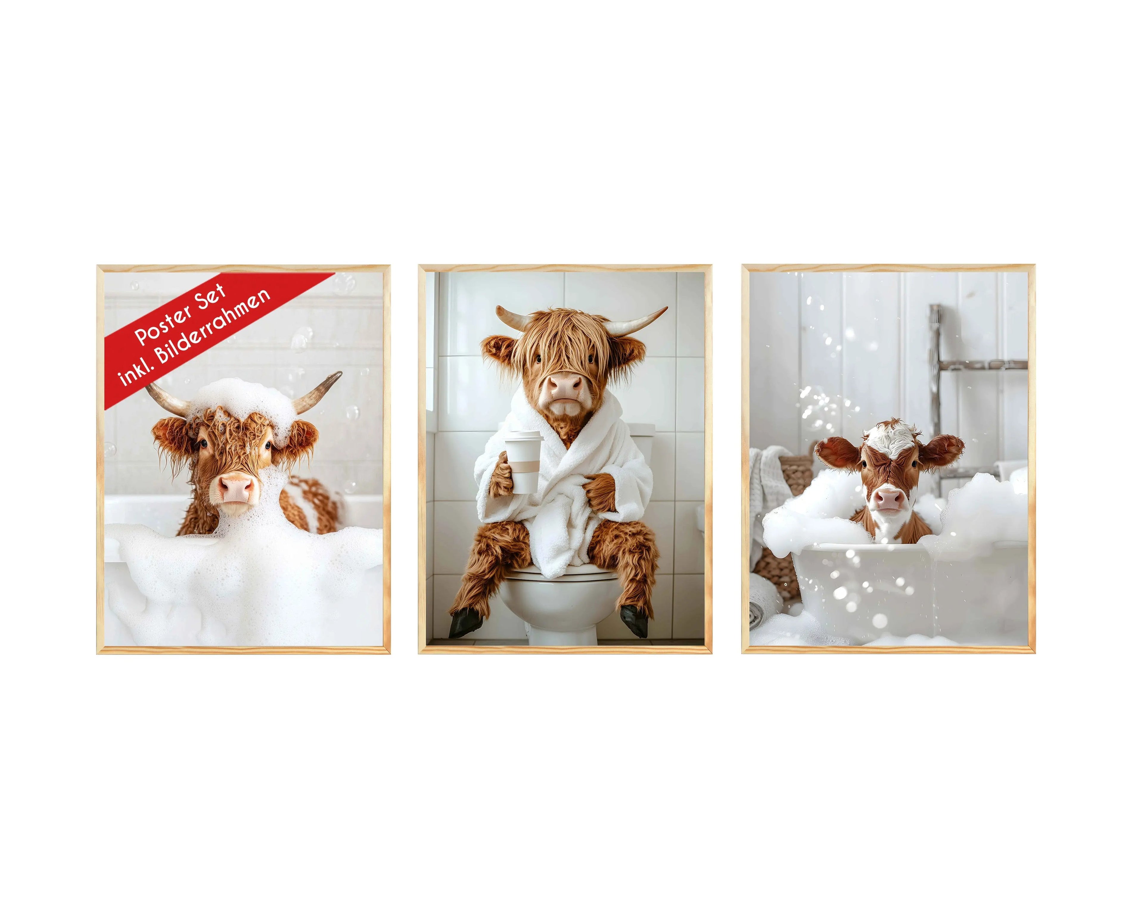 Wackadoo Poster Set "Shower Kuh" 3er Set inklusive Bilderrahmen Bilderrahmen Set