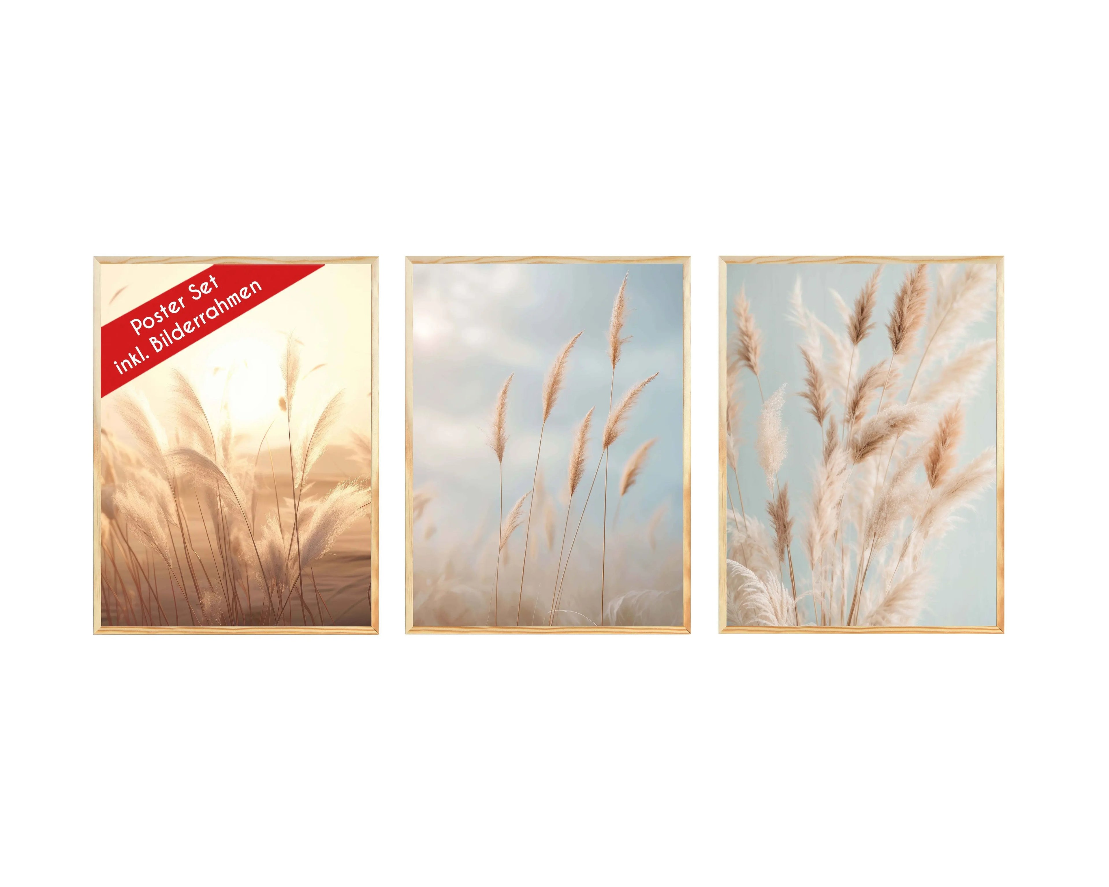 Wackadoo Poster Set "Pampasgras" 3er Set inklusive Bilderrahmen Bilderrahmen Set