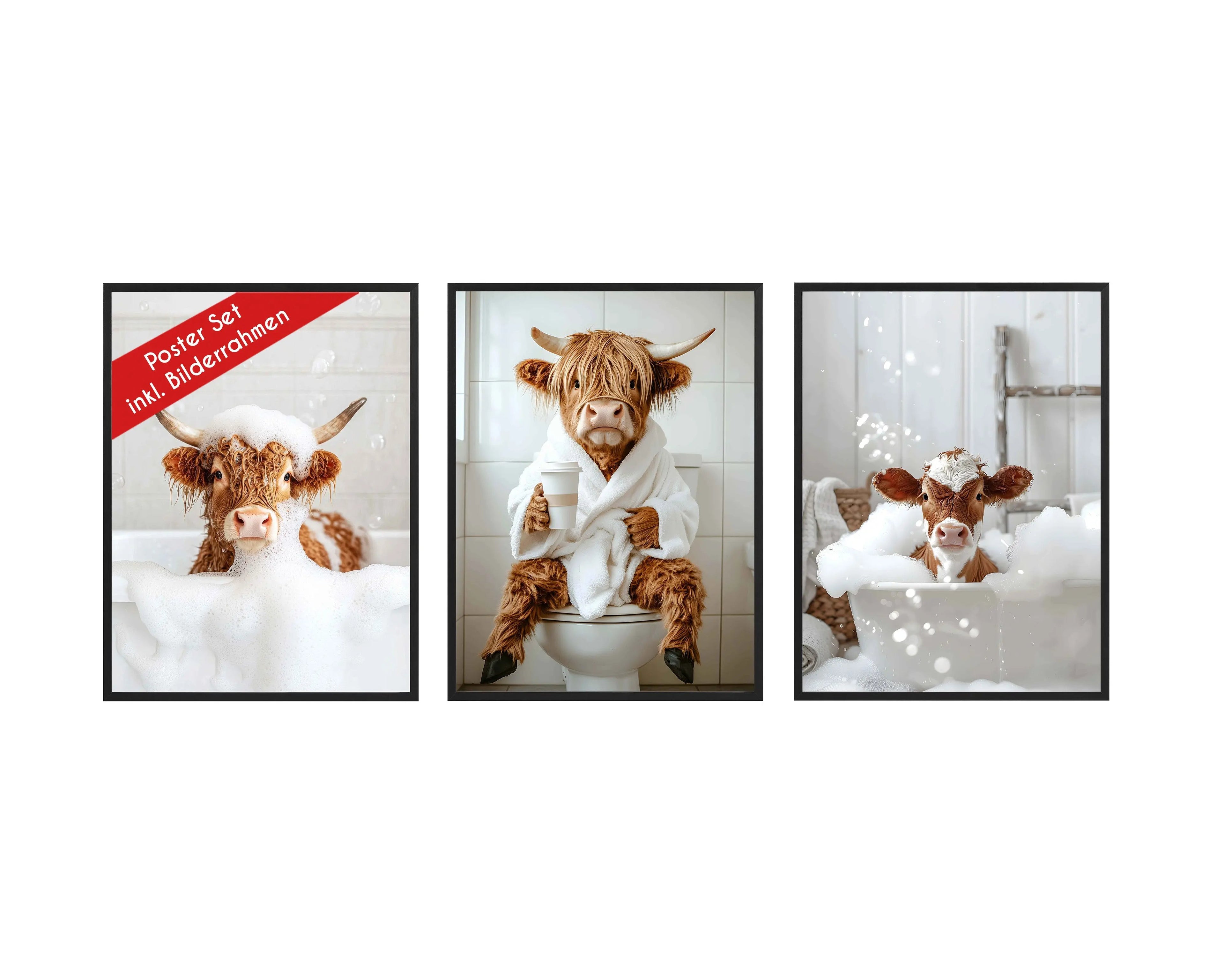 Wackadoo Poster Set "Shower Kuh" 3er Set inklusive Bilderrahmen Bilderrahmen Set