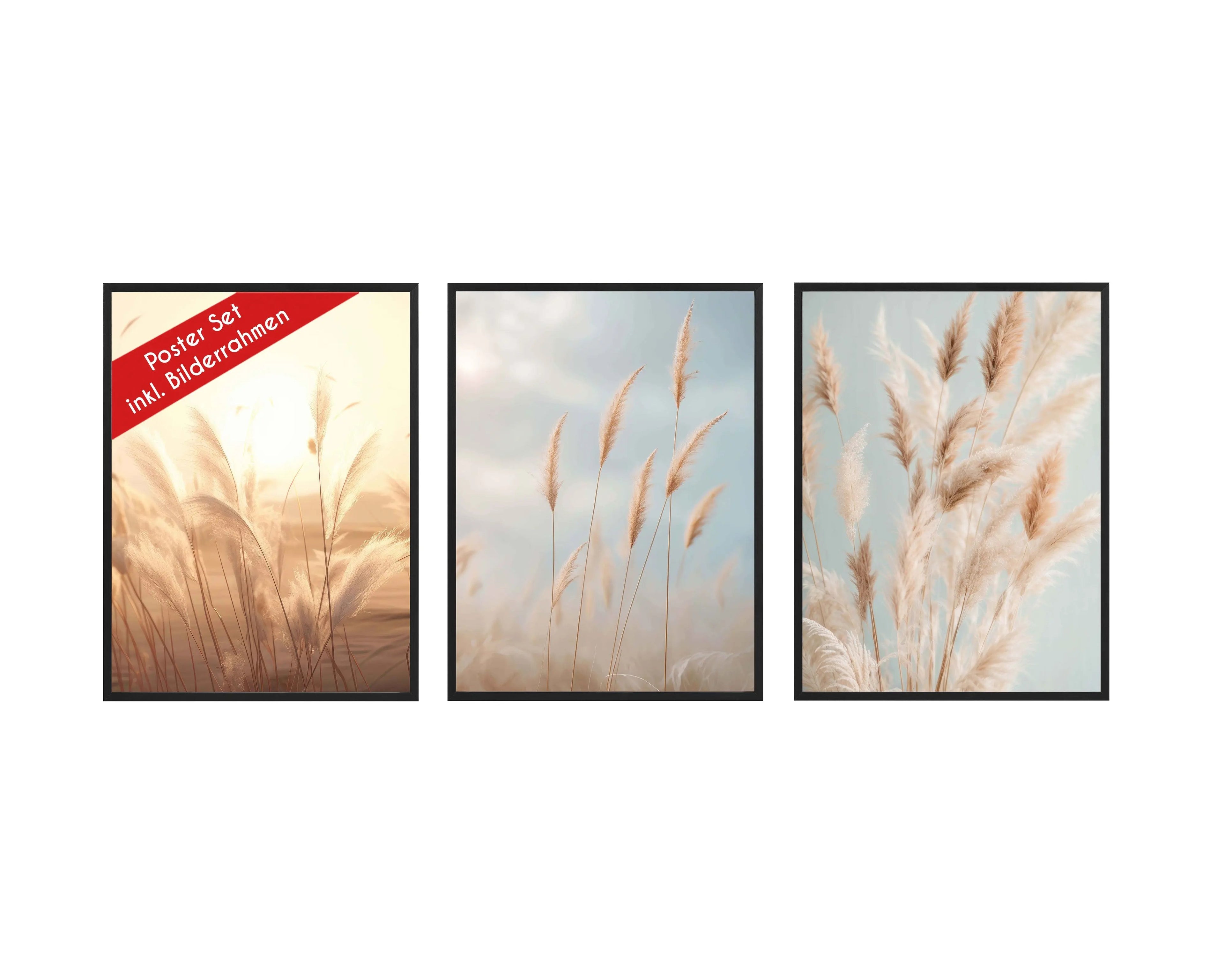 Wackadoo Poster Set "Pampasgras" 3er Set inklusive Bilderrahmen Bilderrahmen Set