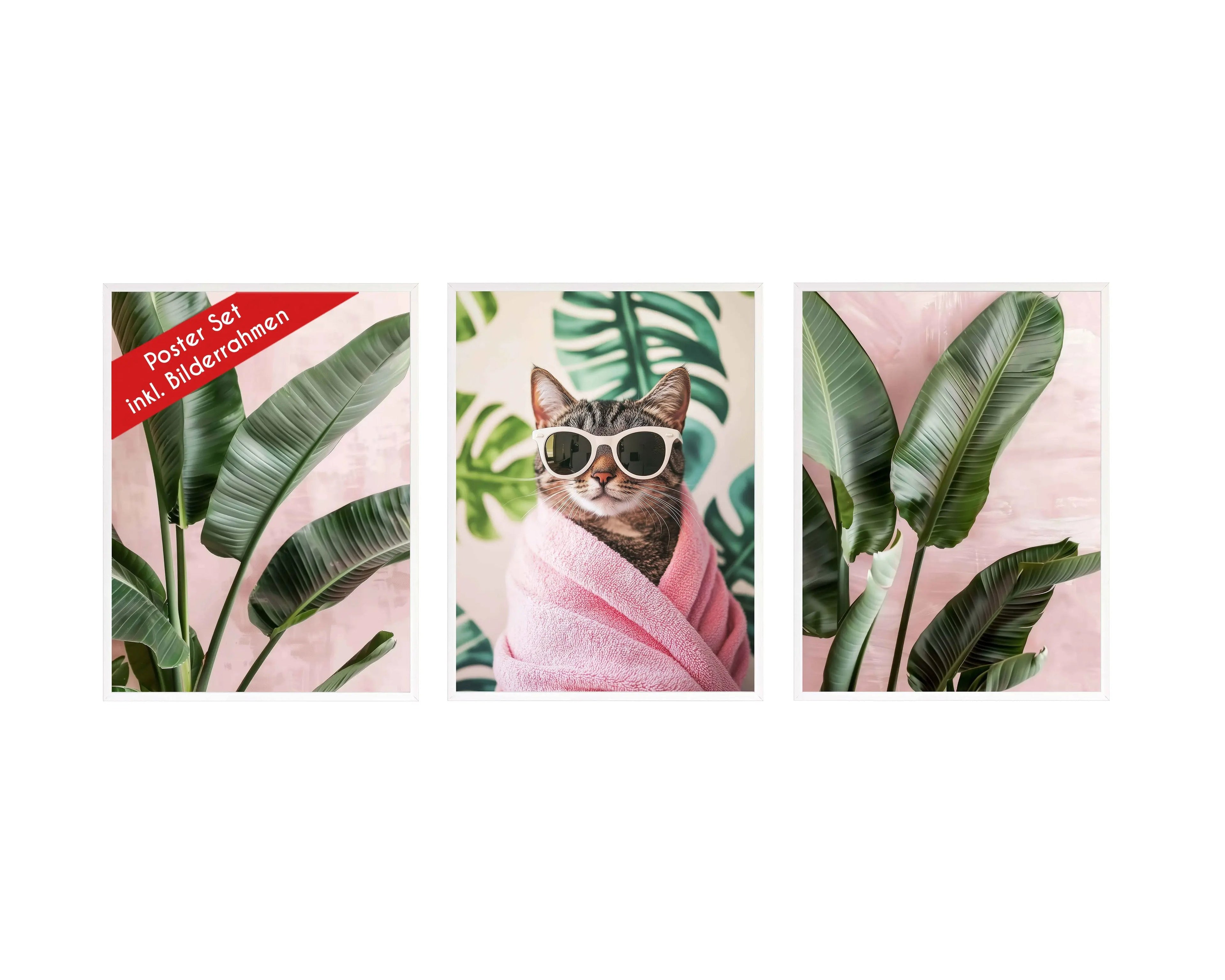 Wackadoo Poster Set "Wellness Katze" 3er Set inklusive Bilderrahmen Bilderrahmen Set