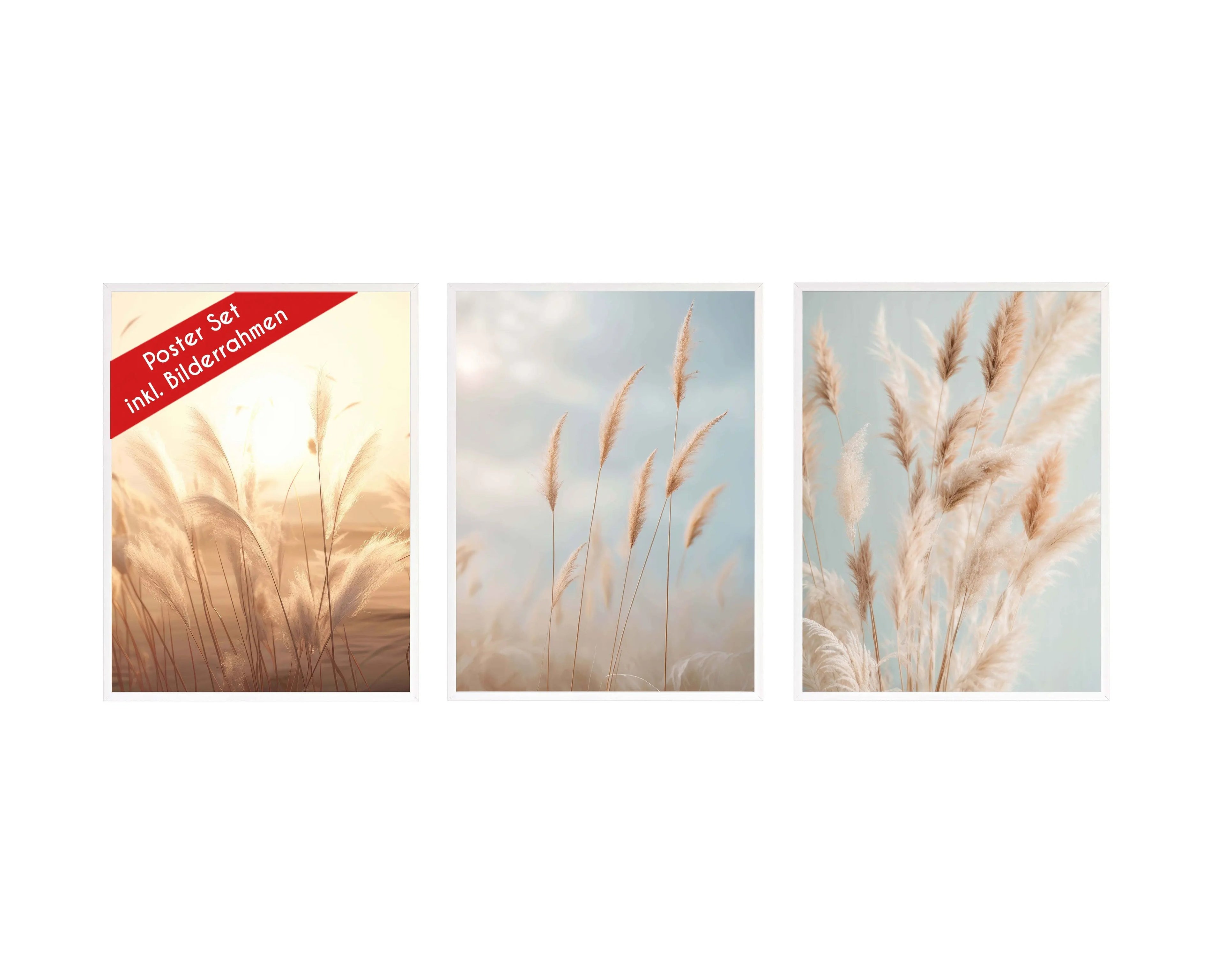 Wackadoo Poster Set "Pampasgras" 3er Set inklusive Bilderrahmen Bilderrahmen Set