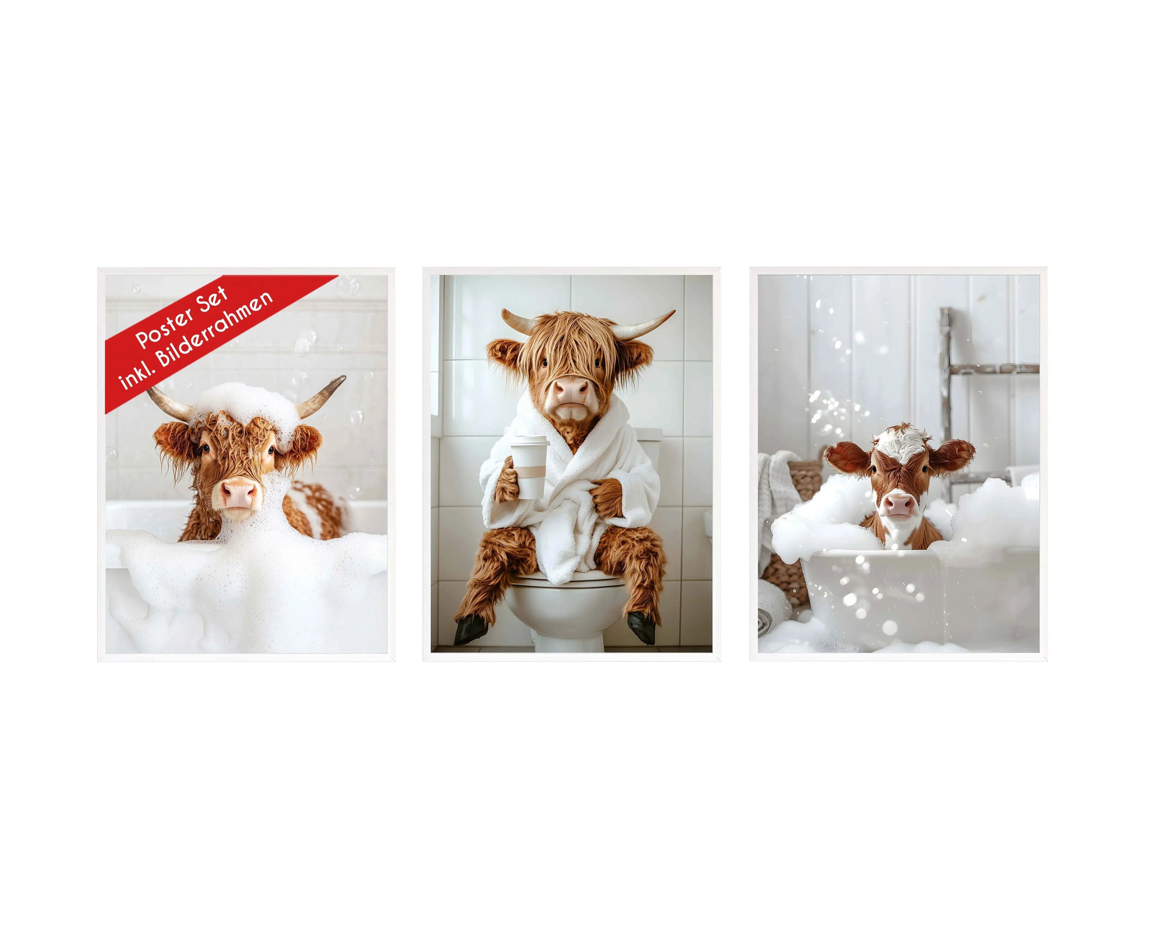 Wackadoo Poster Set "Shower Kuh" 3er Set inklusive Bilderrahmen Bilderrahmen Set