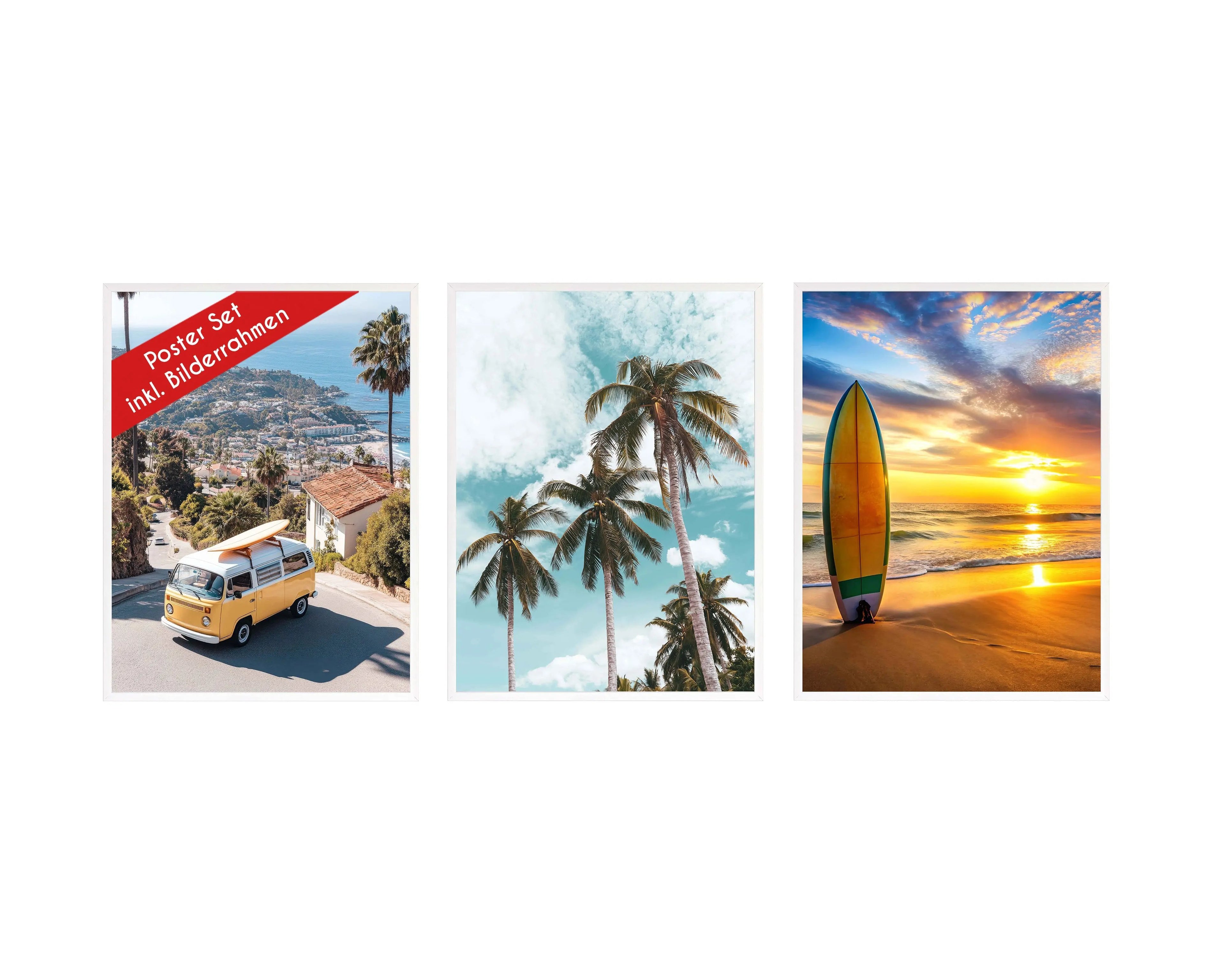 Wackadoo Poster Set "Palmen" 3er Set inklusive Bilderrahmen Bilderrahmen Set