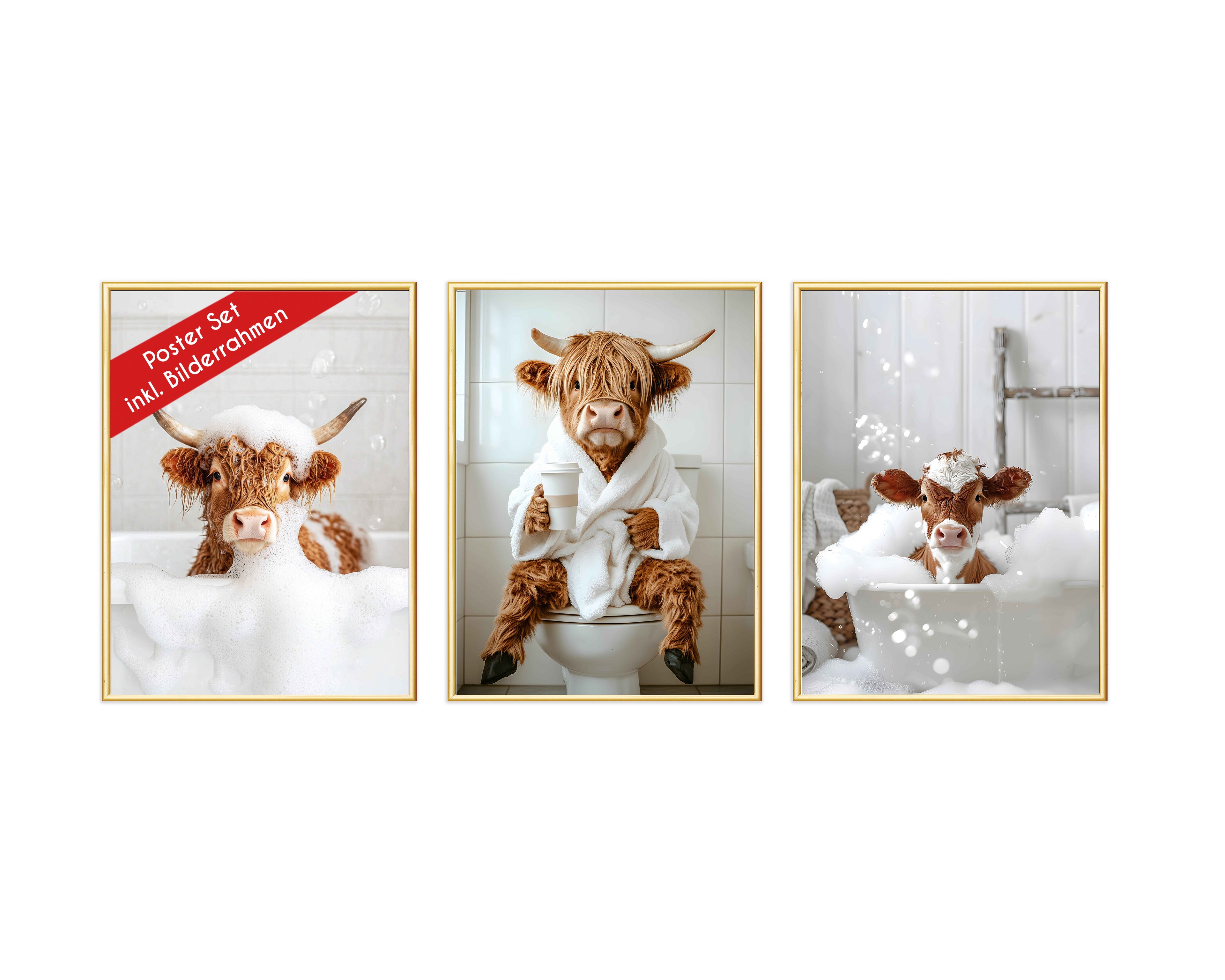 Wackadoo Posterset "Shower Kuh" 3er Set inklusive Bilderrahmen