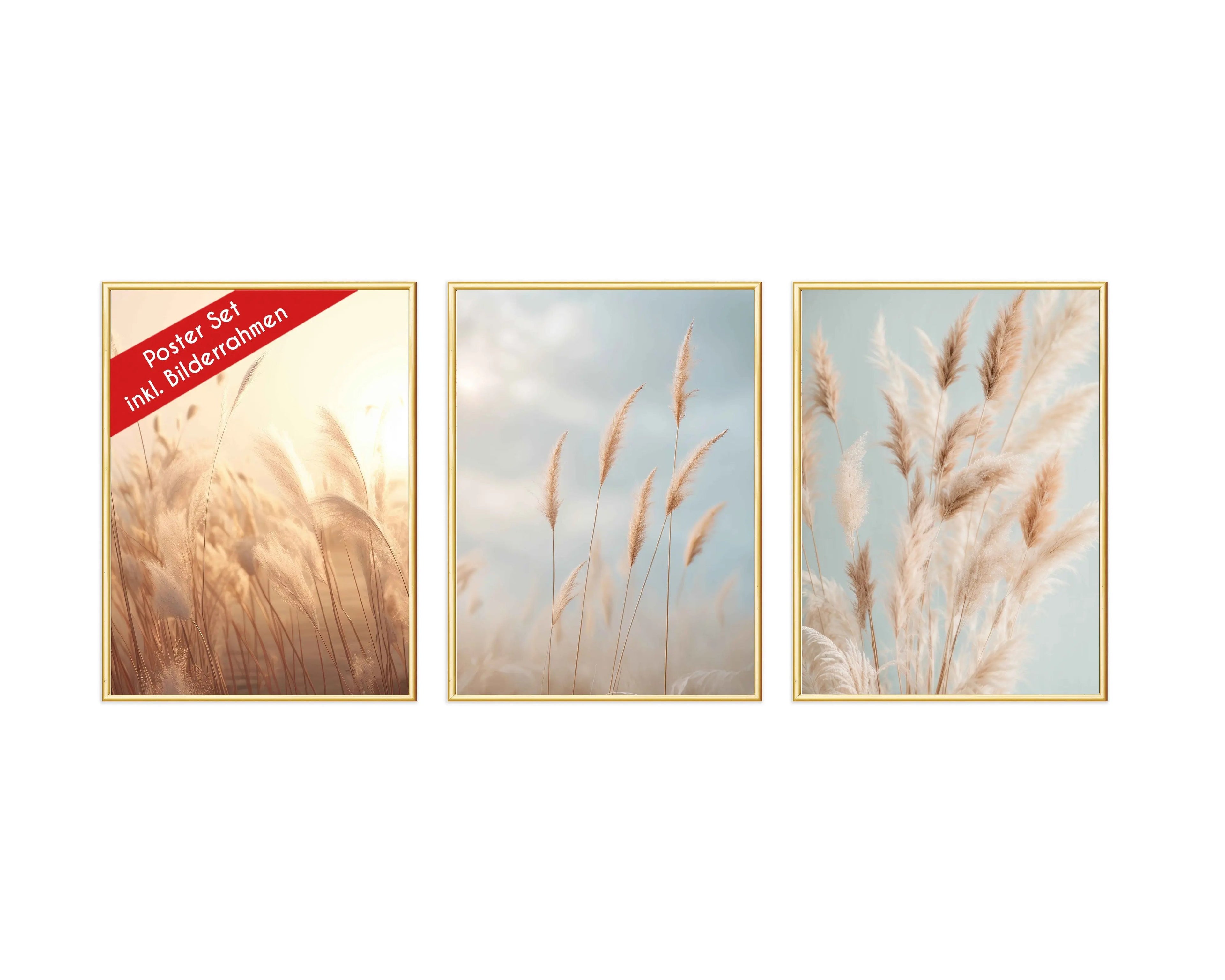 Wackadoo Poster Set "Pampasgras" 3er Set inklusive Bilderrahmen Bilderrahmen Set