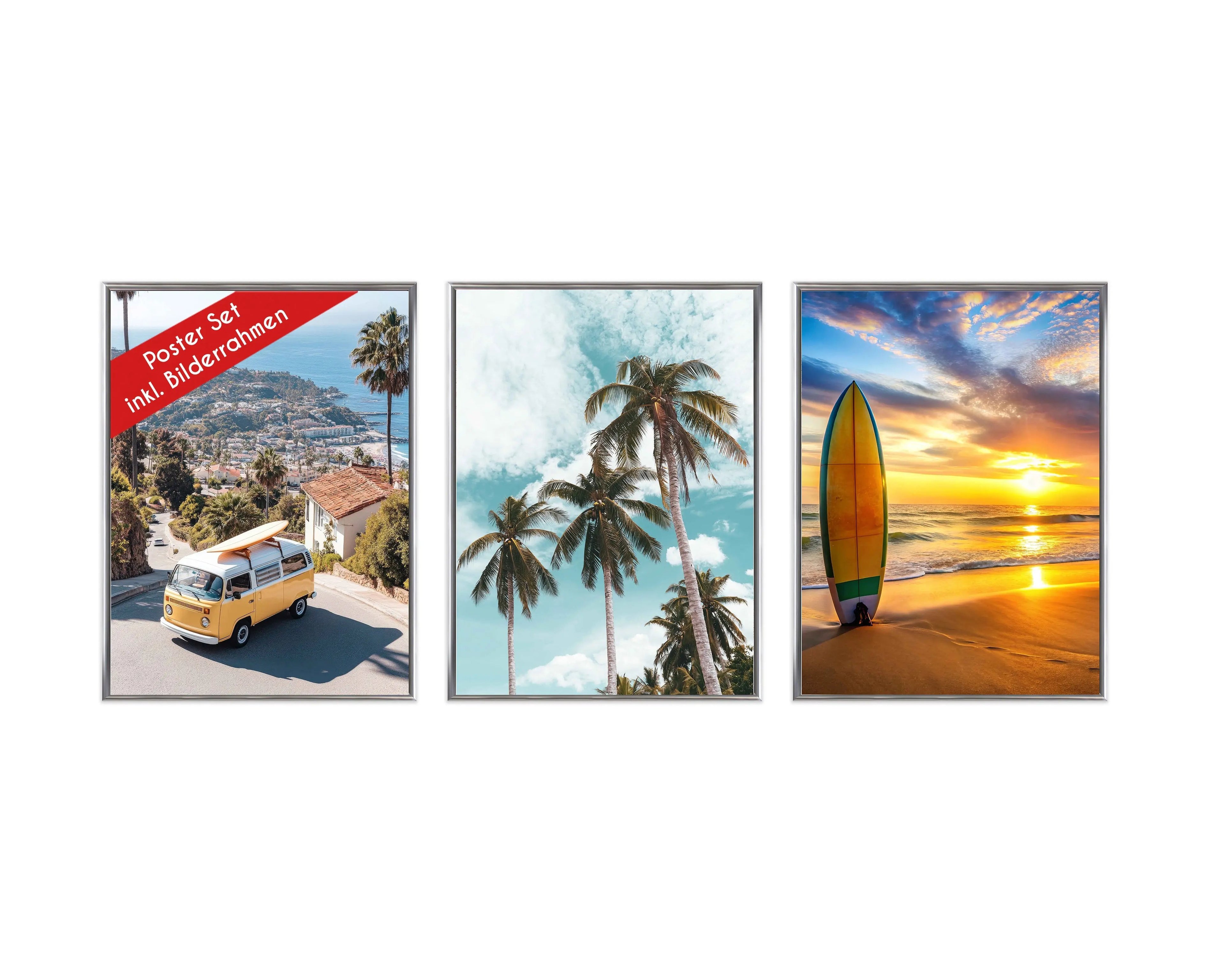 Wackadoo Poster Set "Palmen" 3er Set inklusive Bilderrahmen Bilderrahmen Set