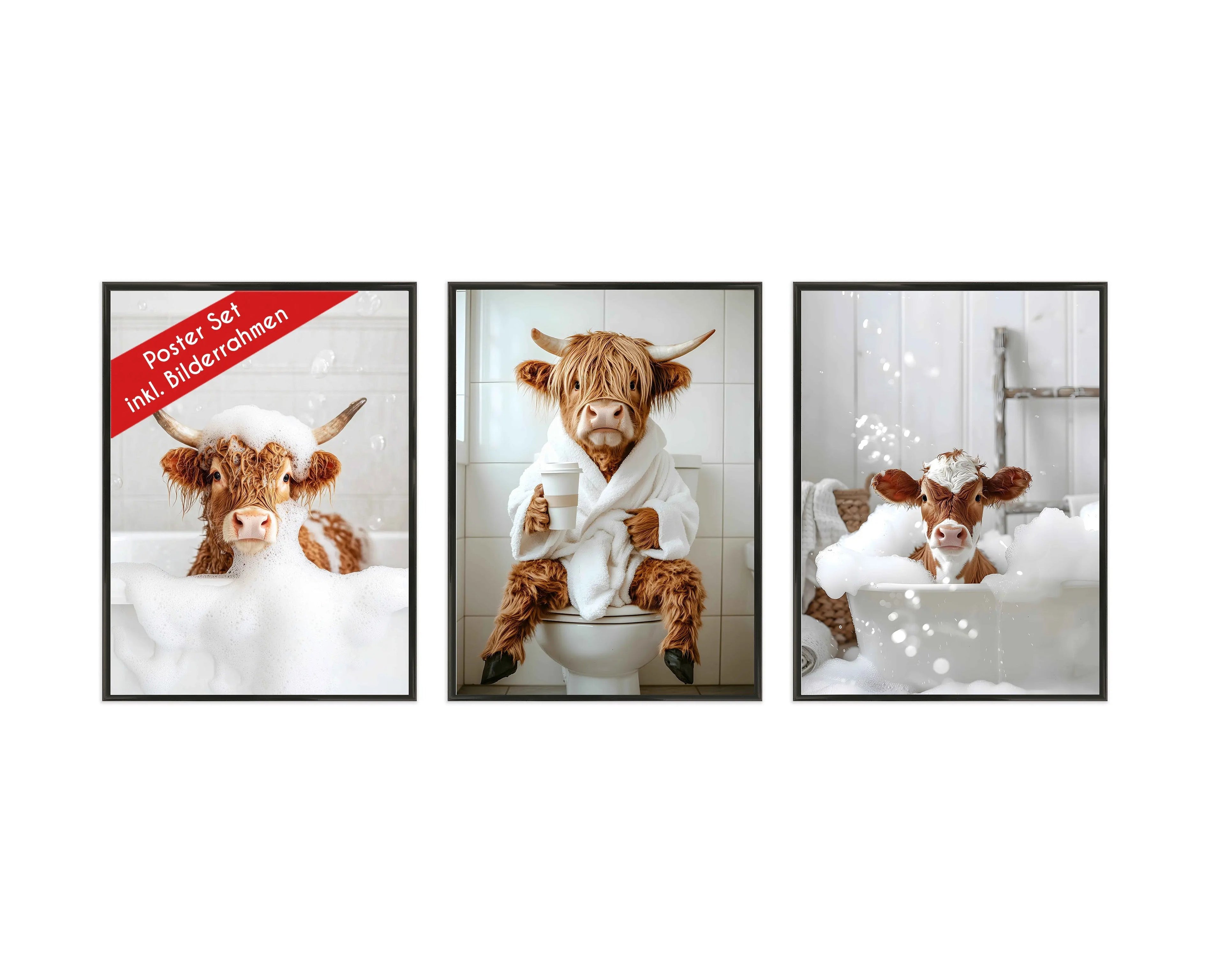 Wackadoo Poster Set "Shower Kuh" 3er Set inklusive Bilderrahmen Bilderrahmen Set
