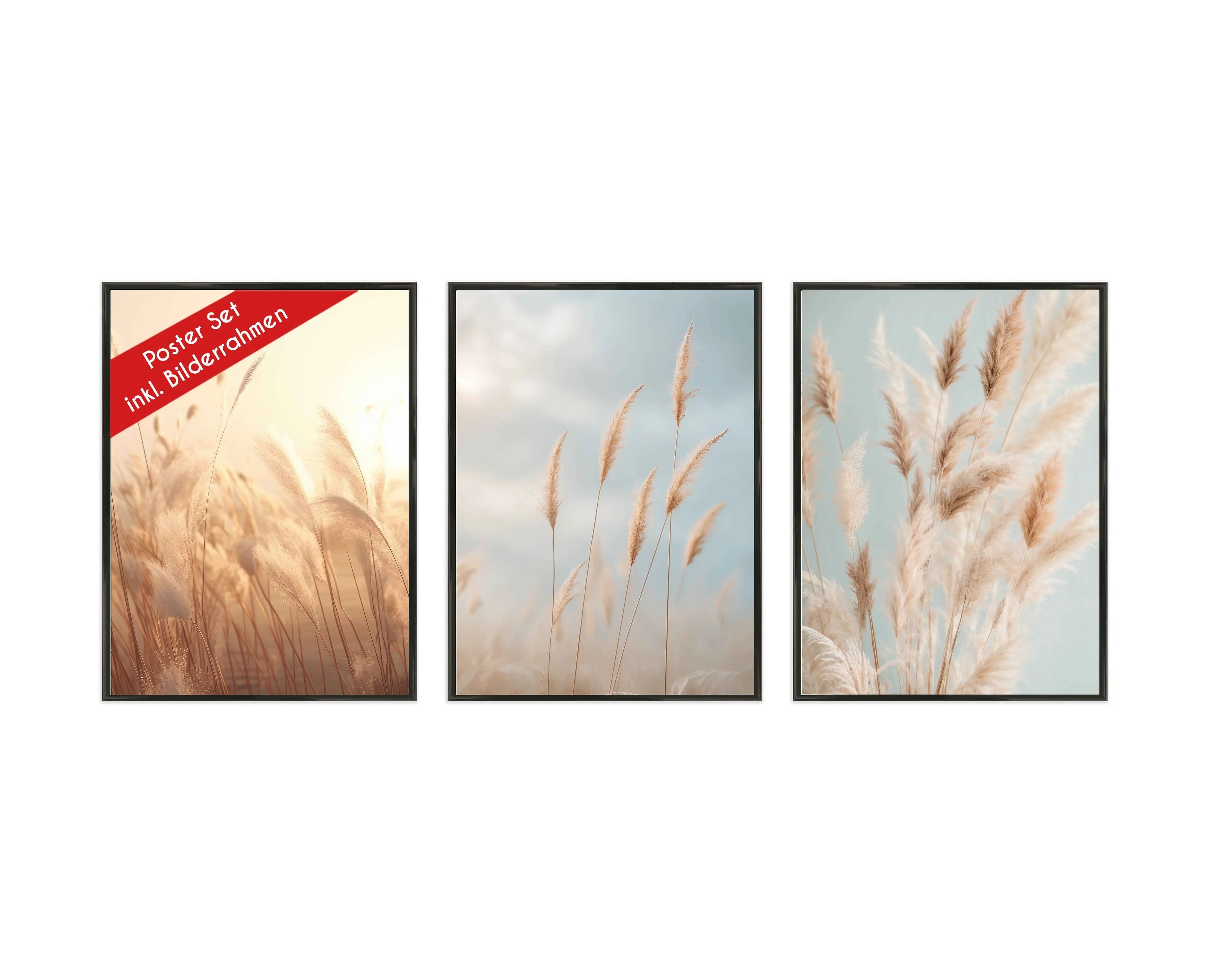 Wackadoo Poster Set "Pampasgras" 3er Set inklusive Bilderrahmen Bilderrahmen Set