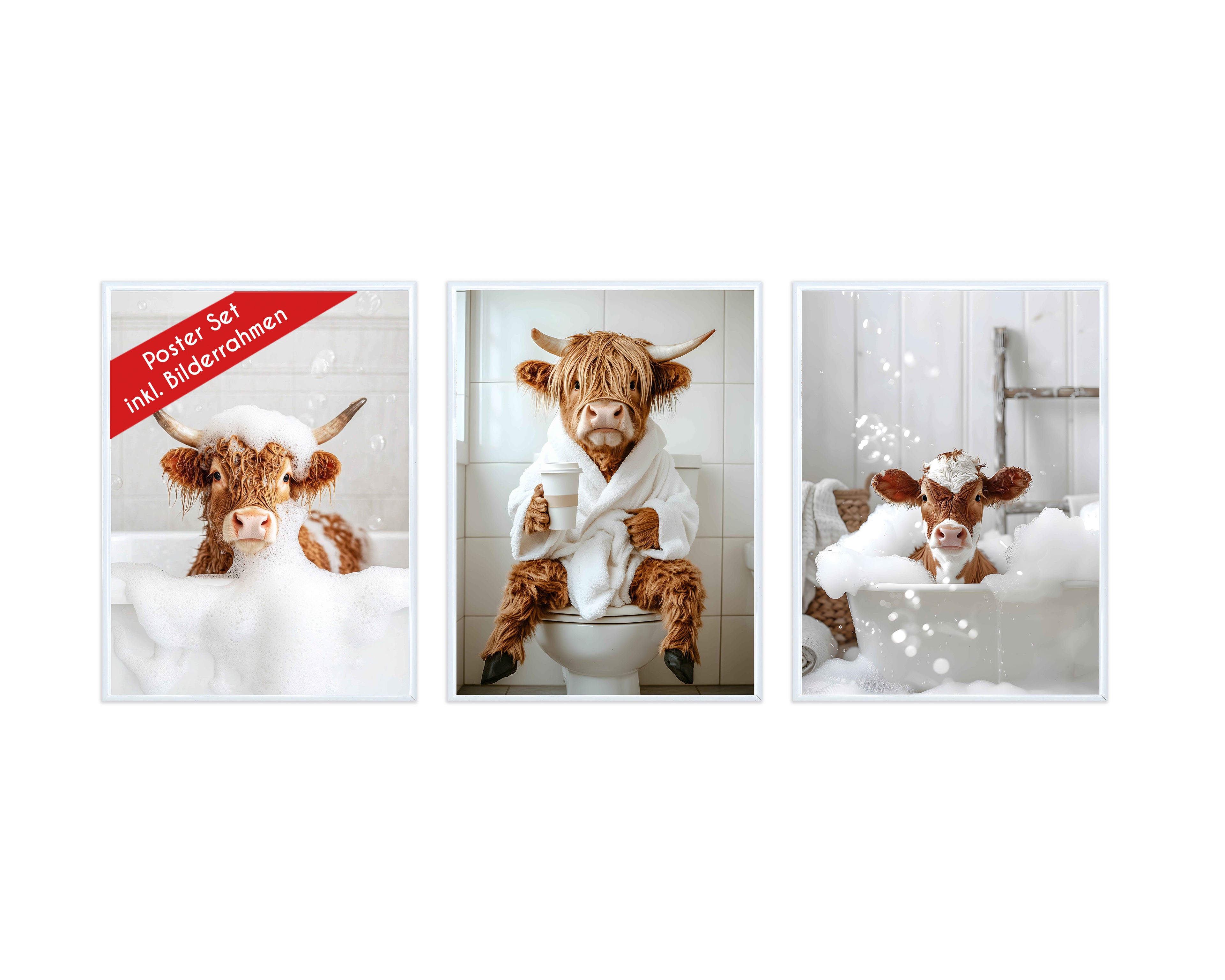 Wackadoo Posterset "Shower Kuh" 3er Set inklusive Bilderrahmen