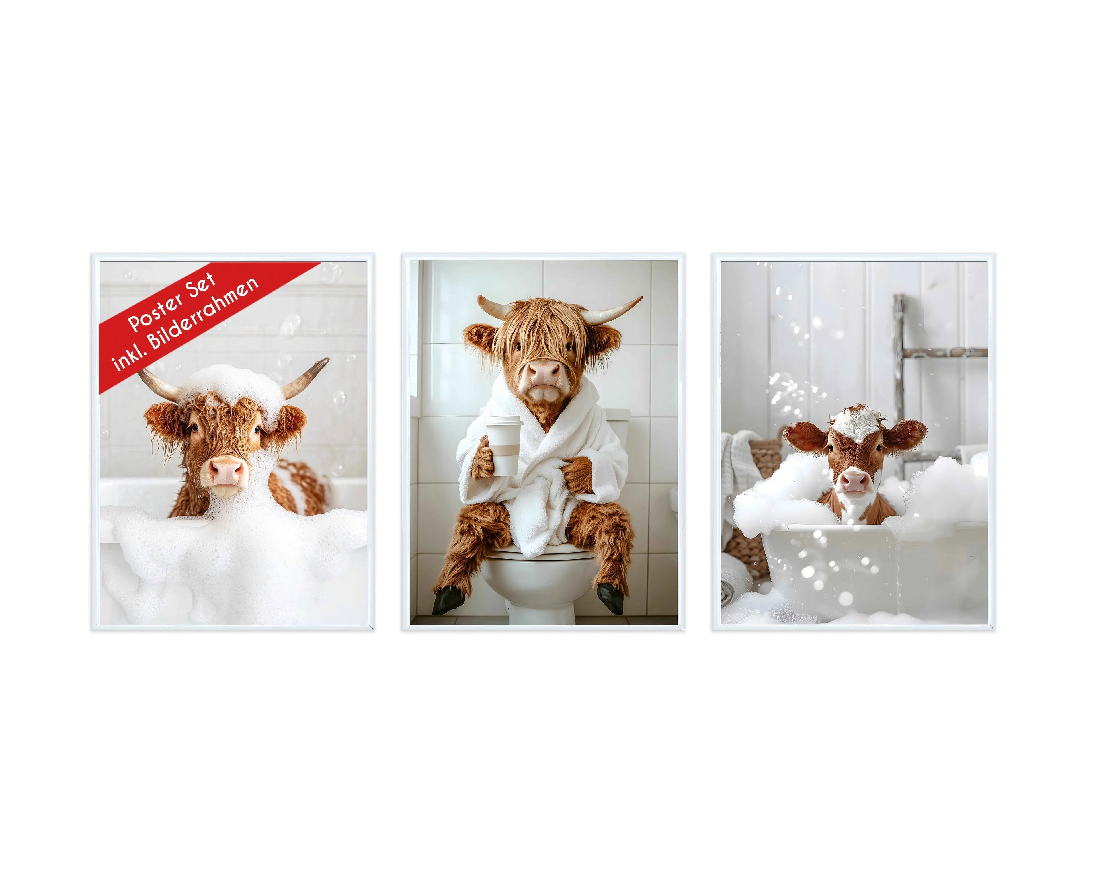 Wackadoo Poster Set "Shower Kuh" 3er Set inklusive Bilderrahmen Bilderrahmen Set