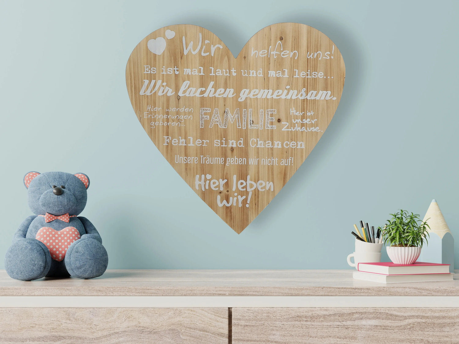 Wackadoo Großes Familien Holzherz WALLDECORATION