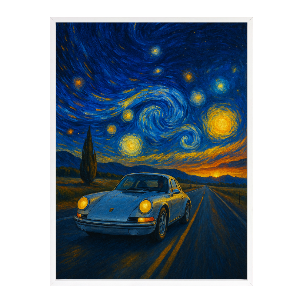 Exklusiver Gerahmter Kunstdruck Porsche X van Gogh Sternennacht