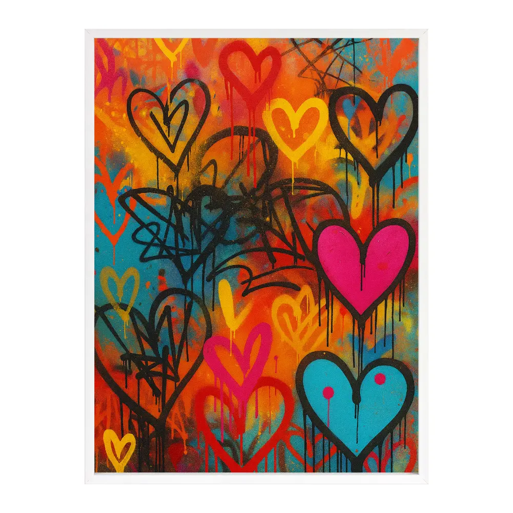 Poster mit Bilderrahmen Graffiti Herzen - verschiedene Formate Interior Design