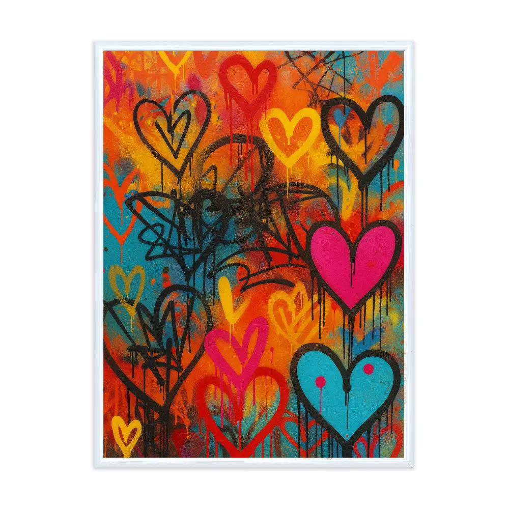 Poster mit Bilderrahmen Graffiti Herzen - verschiedene Formate Interior Design