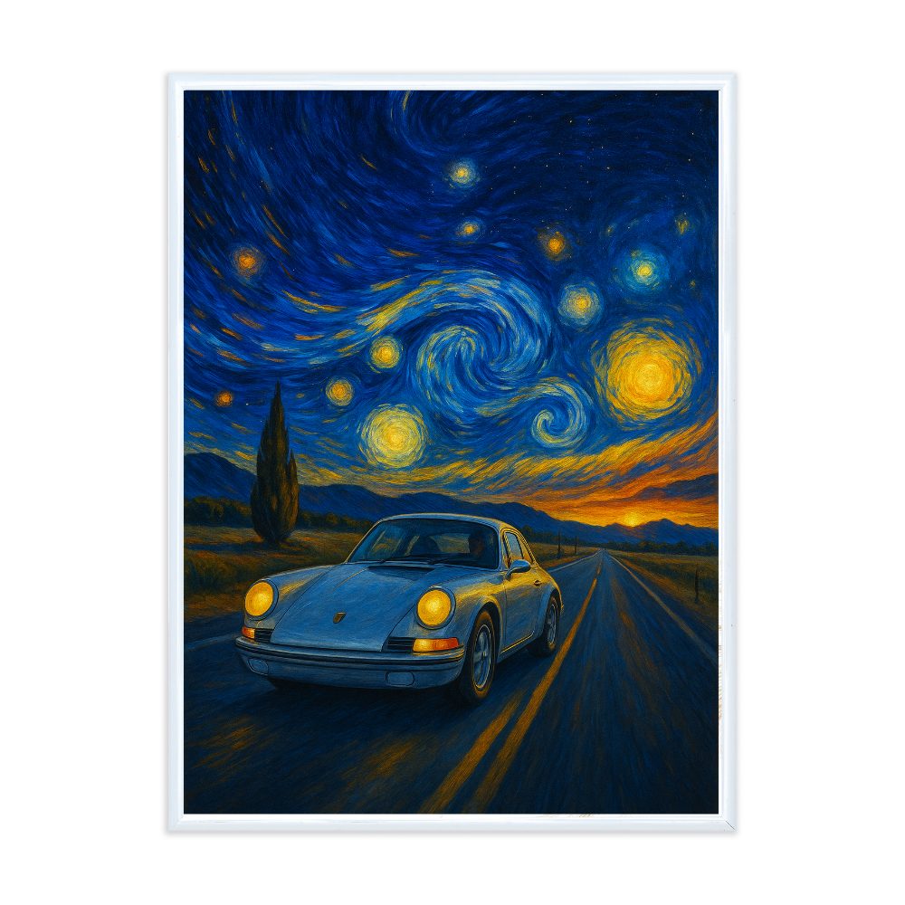 Exklusiver Gerahmter Kunstdruck Porsche X van Gogh Sternennacht